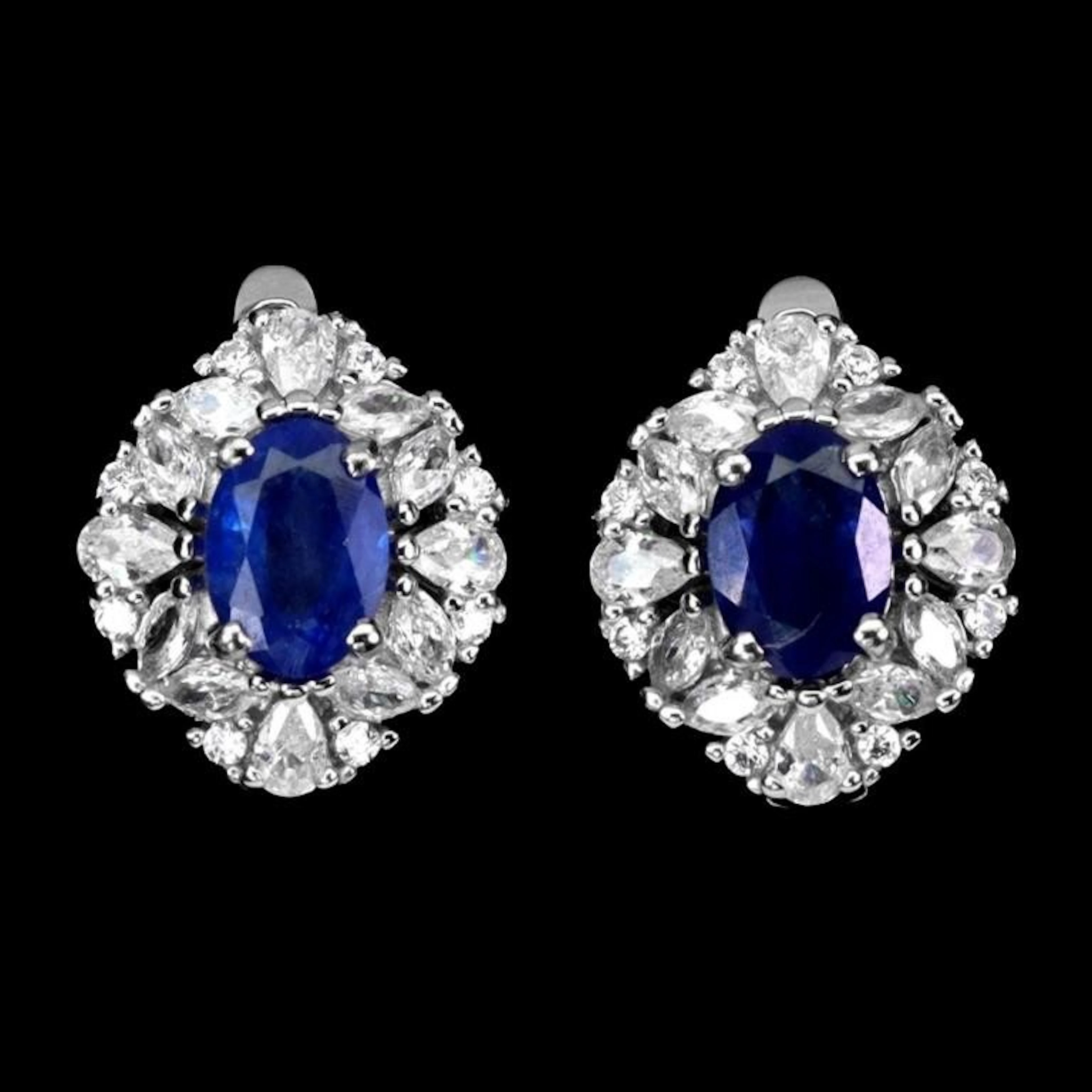 Natural Oval Blue Sapphire Earrings