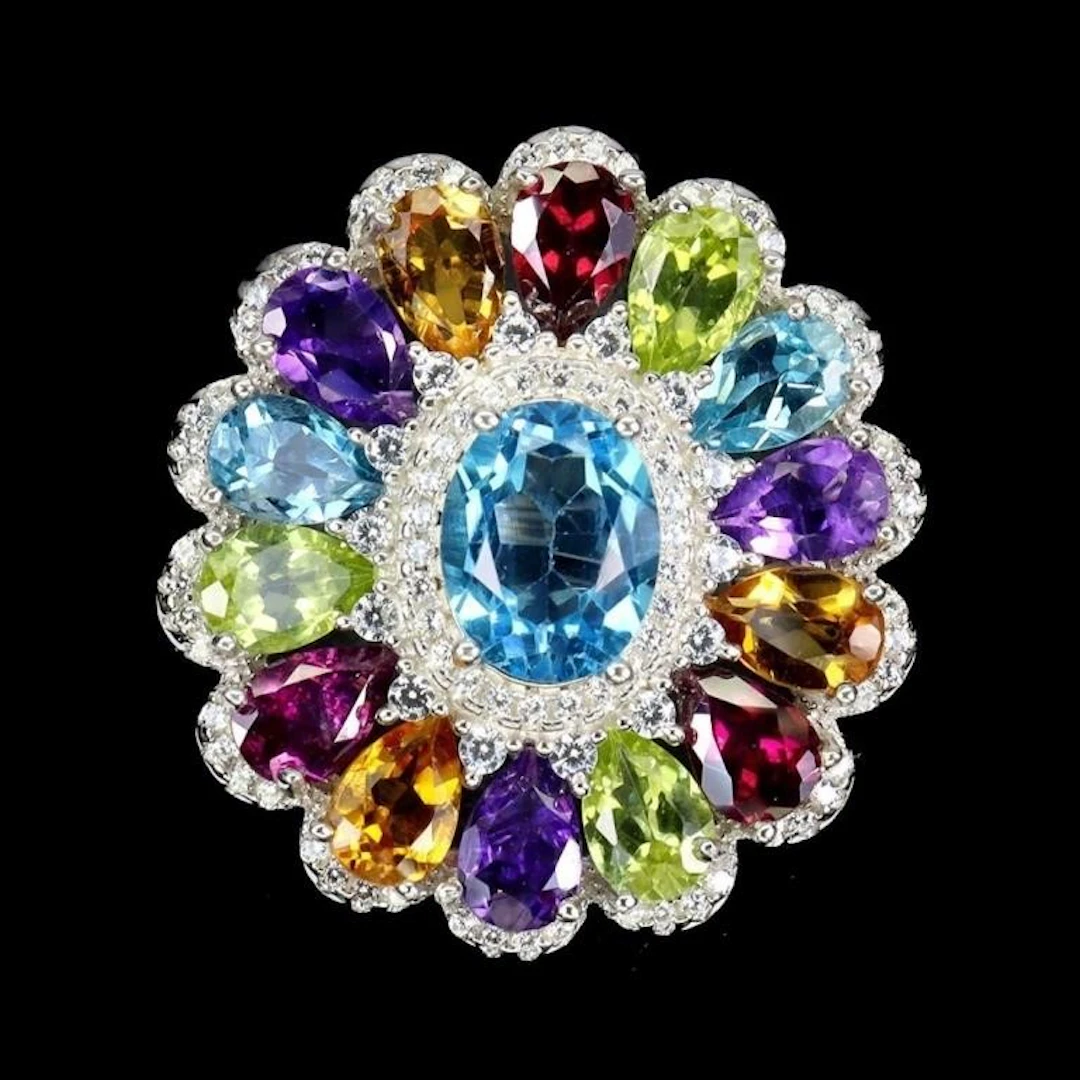 Natural Blue Topaz & Multi Gems Ring