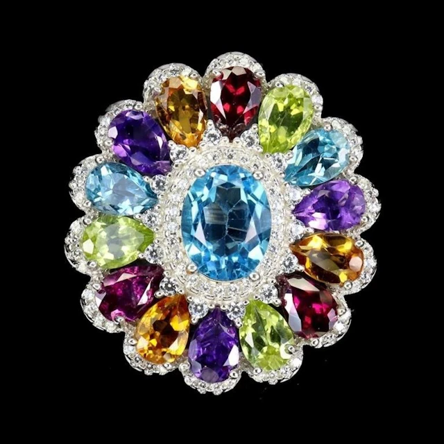 Natural Blue Topaz & Multi Gems Ring