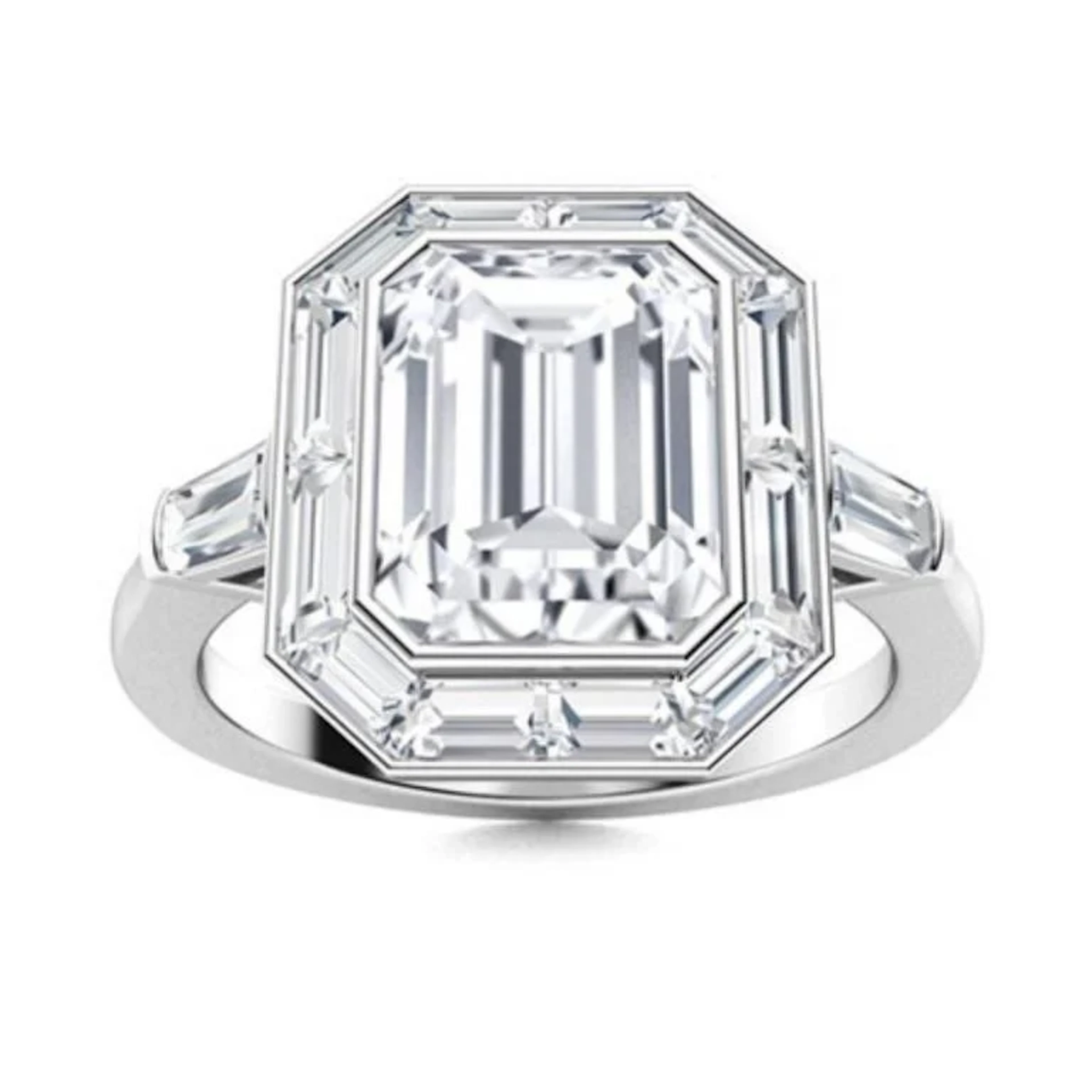 Gold White Octagon Diamond 3.50 Cts Ring - E/VVS