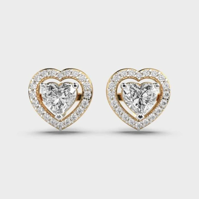 Gold & White Diamonds 4.10 Cts Hearts Ear Studs