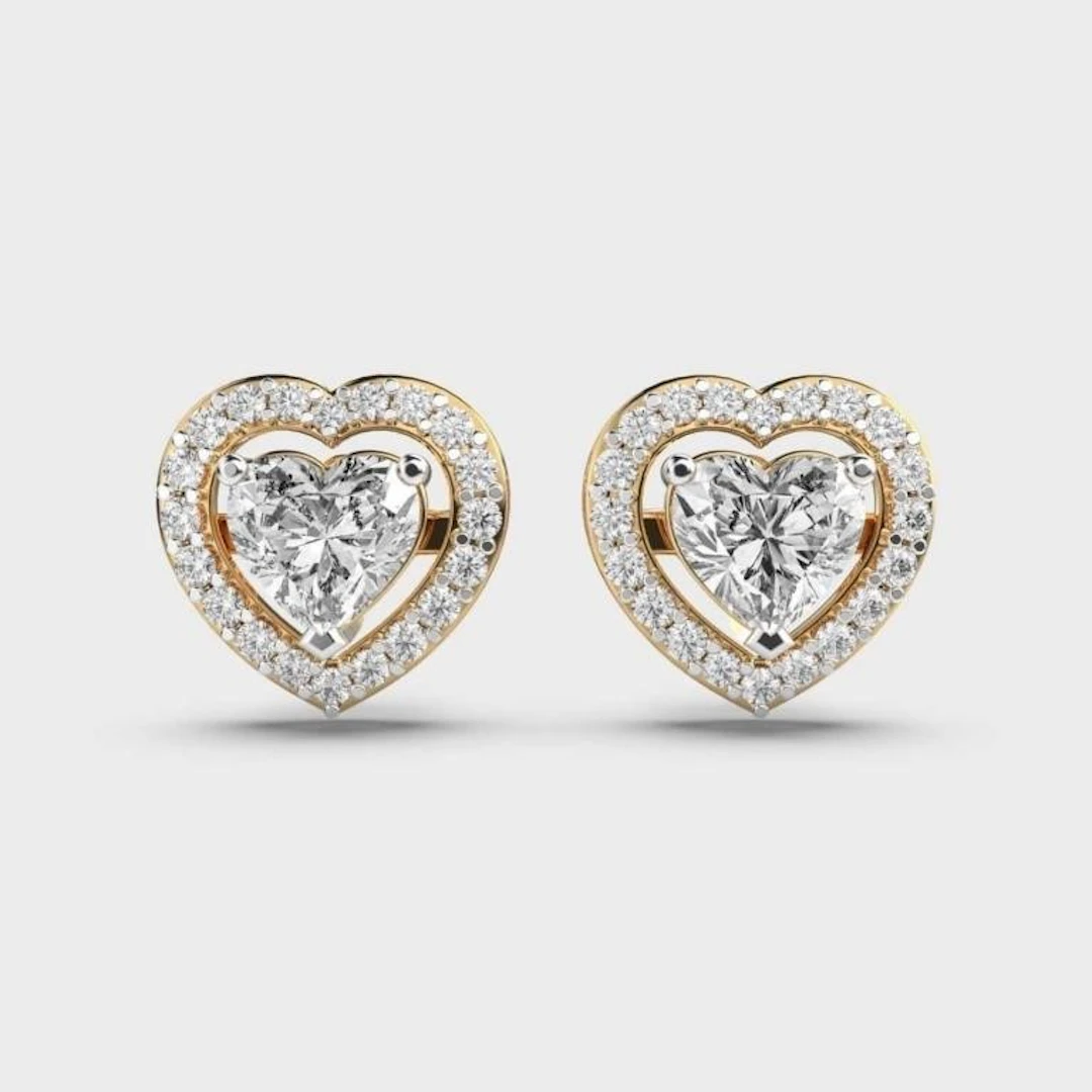 Gold & White Diamonds 4.10 Cts Hearts Ear Studs