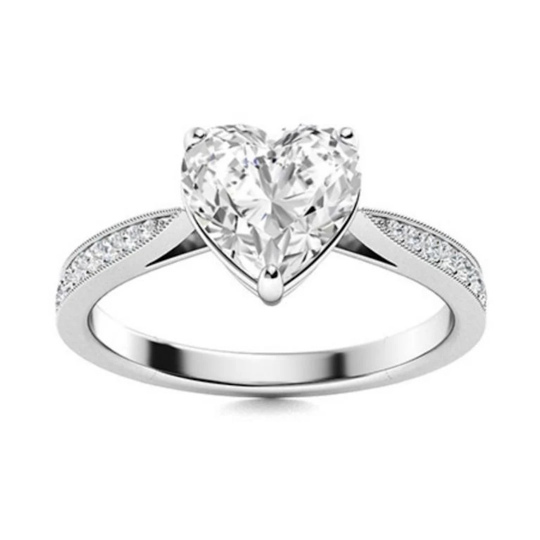 Gold White Diamond Heart 3.22 Cts Ring - E/VVS