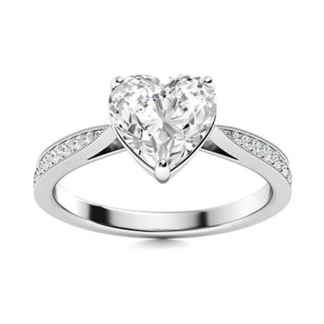 Gold White Diamond Heart 3.22 Cts Ring - E/VVS