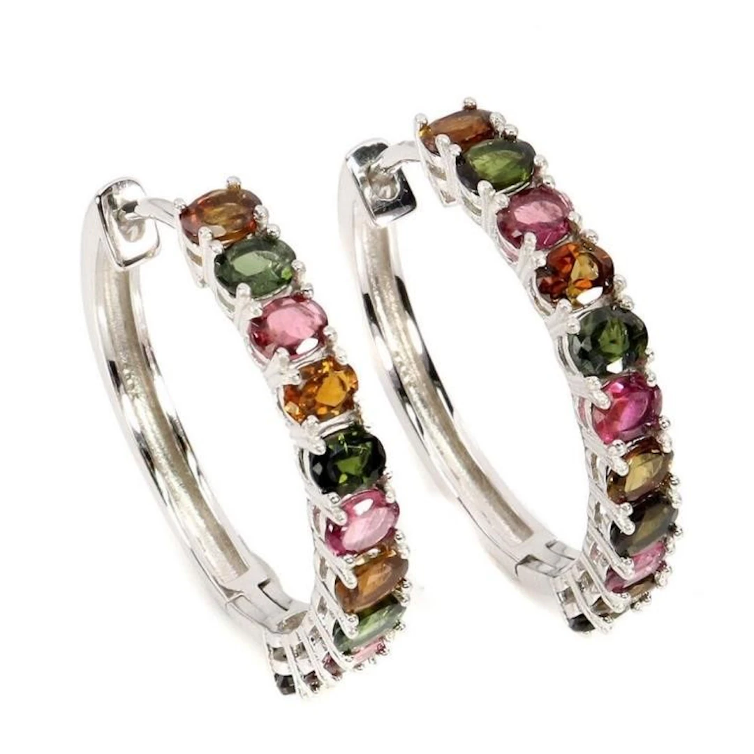 Natural Oval Multi Color Tourmaline Earrings