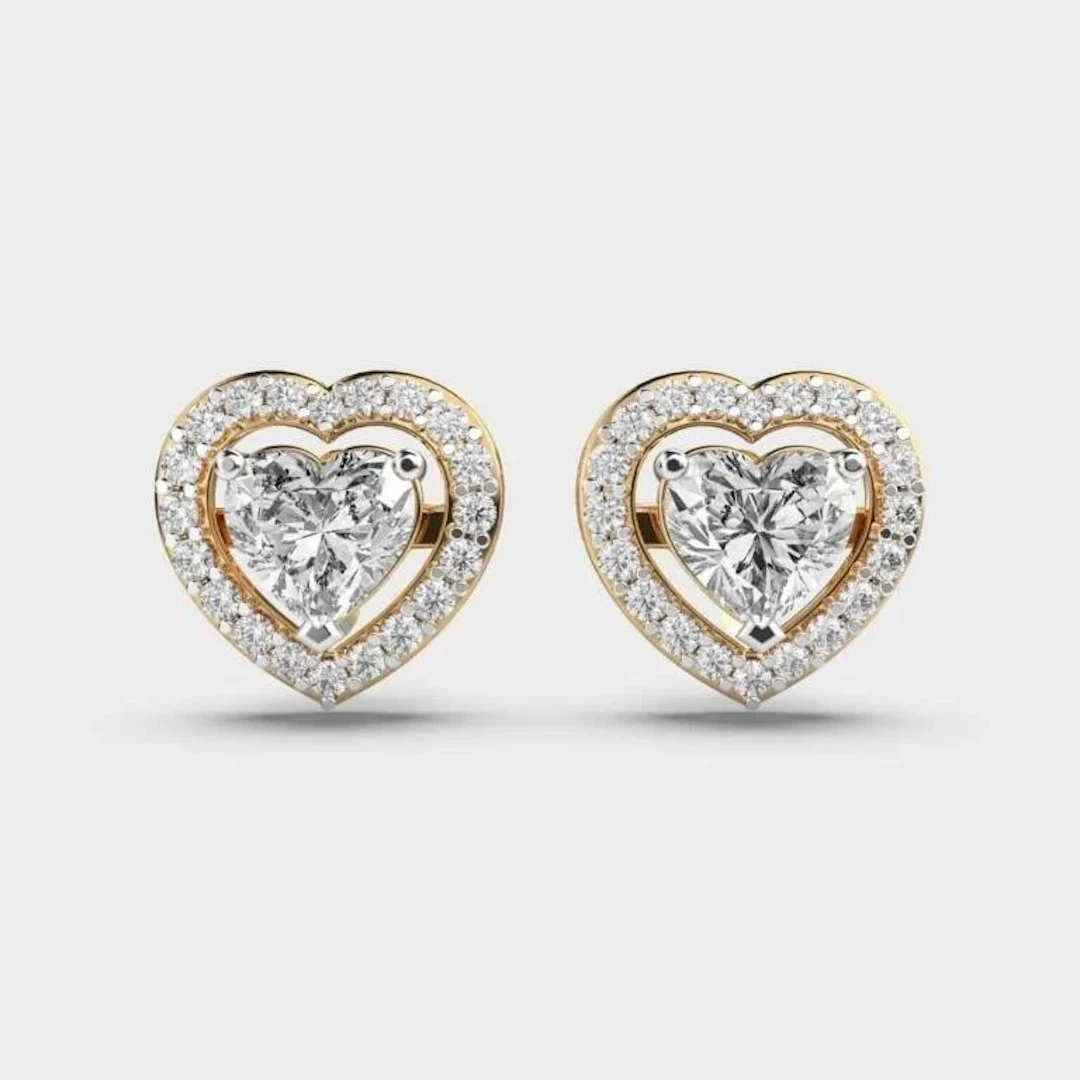 Gold & White Diamonds 4.10 Cts Hearts Ear Studs