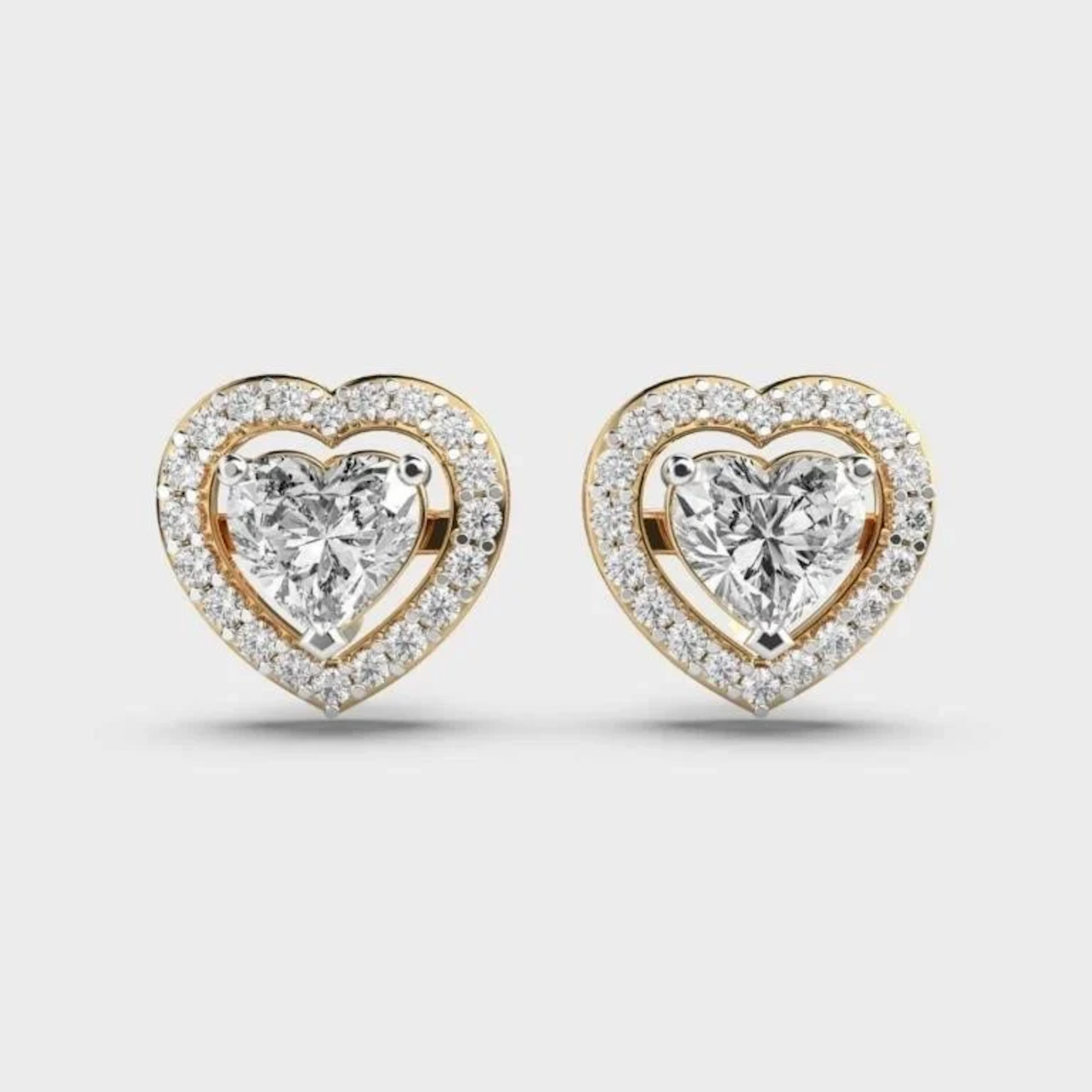 Gold & White Diamonds 4.10 Cts Hearts Ear Studs