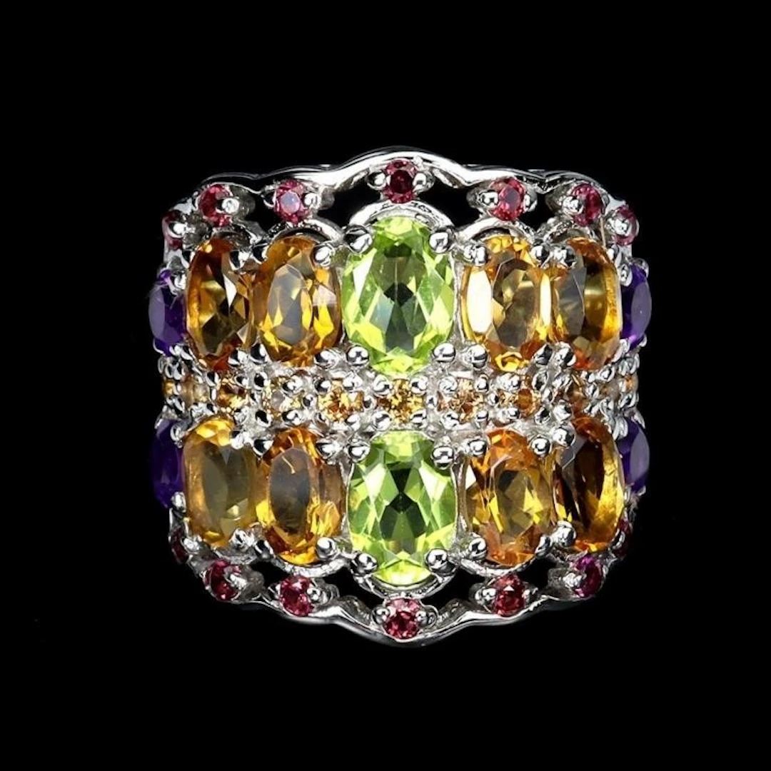 Natural Peridot Amethyst Citrine Ring