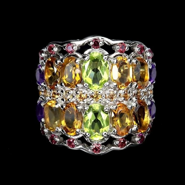 Natural Peridot Amethyst Citrine Ring