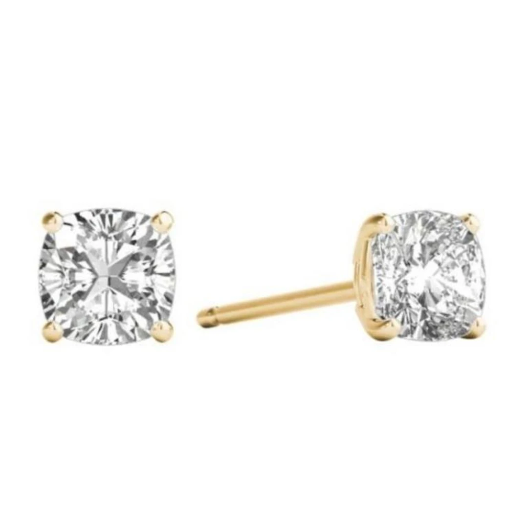 Gold & Lab Cushion Diamond 7.00 Cts Earrings Studs