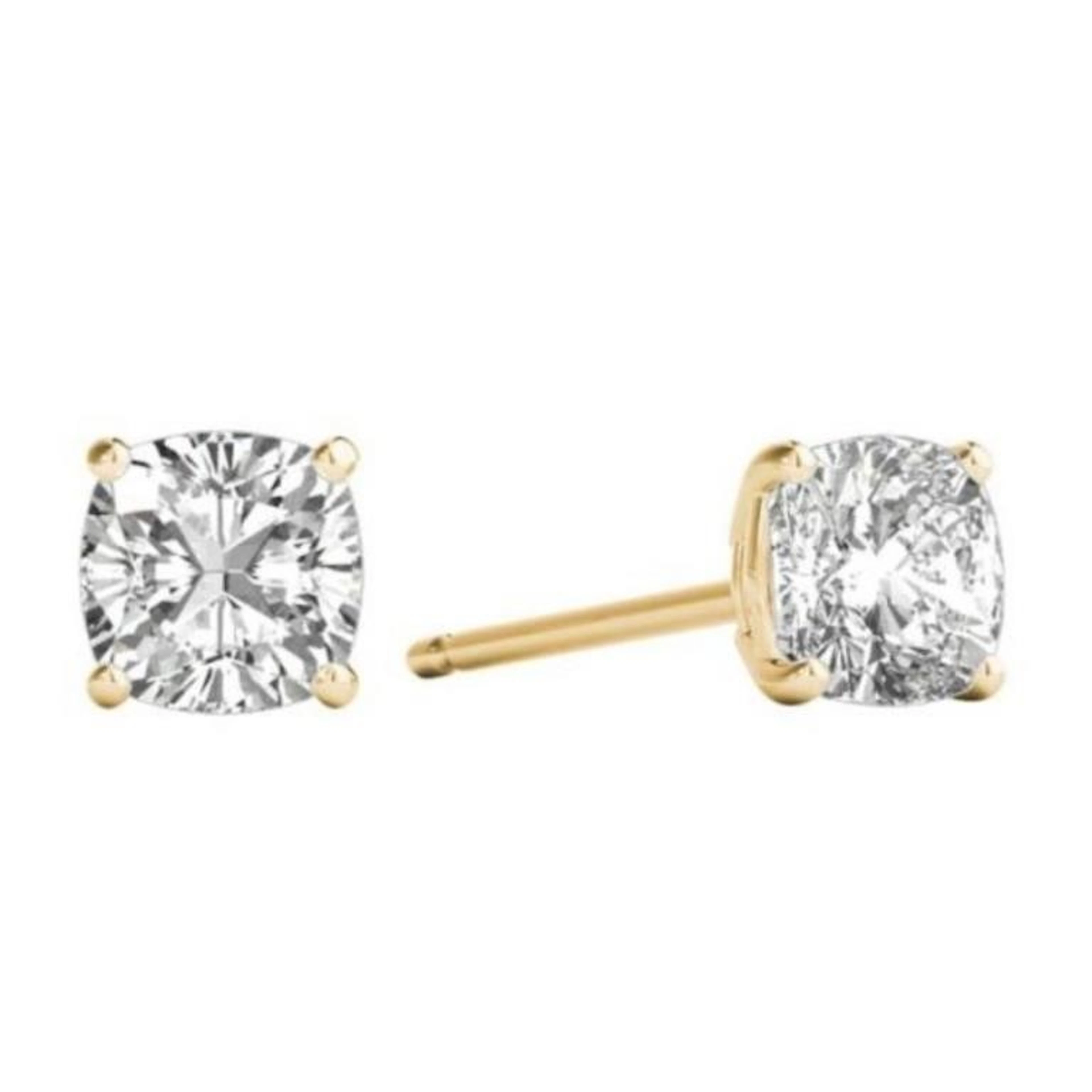 Gold & Lab Cushion Diamond 7.00 Cts Earrings Studs
