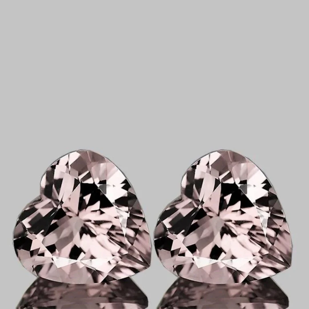 Natural Peach Pink Morganite Hearts Pair [Flawless