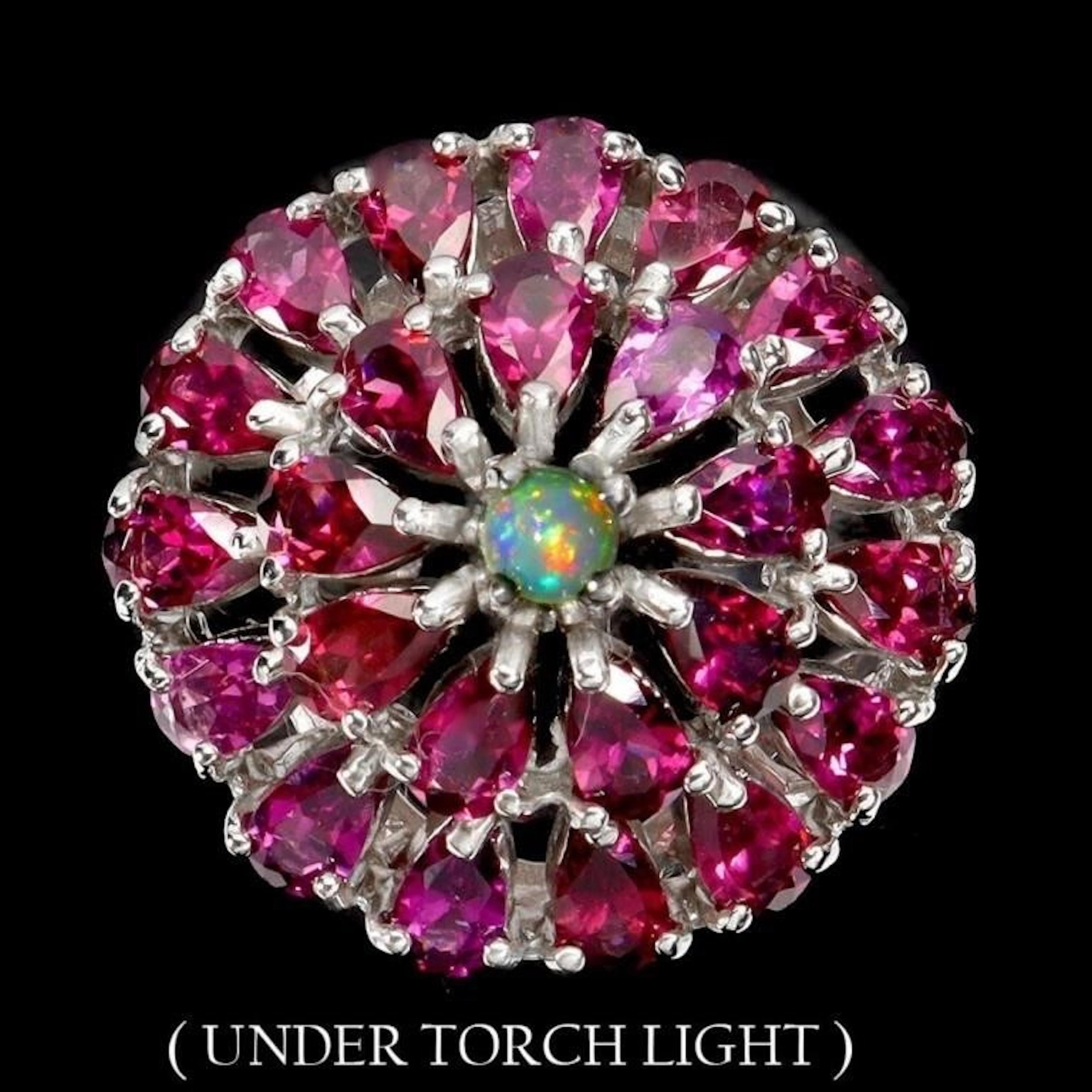 Natural Rhodolite Garnet & White Opal Ring