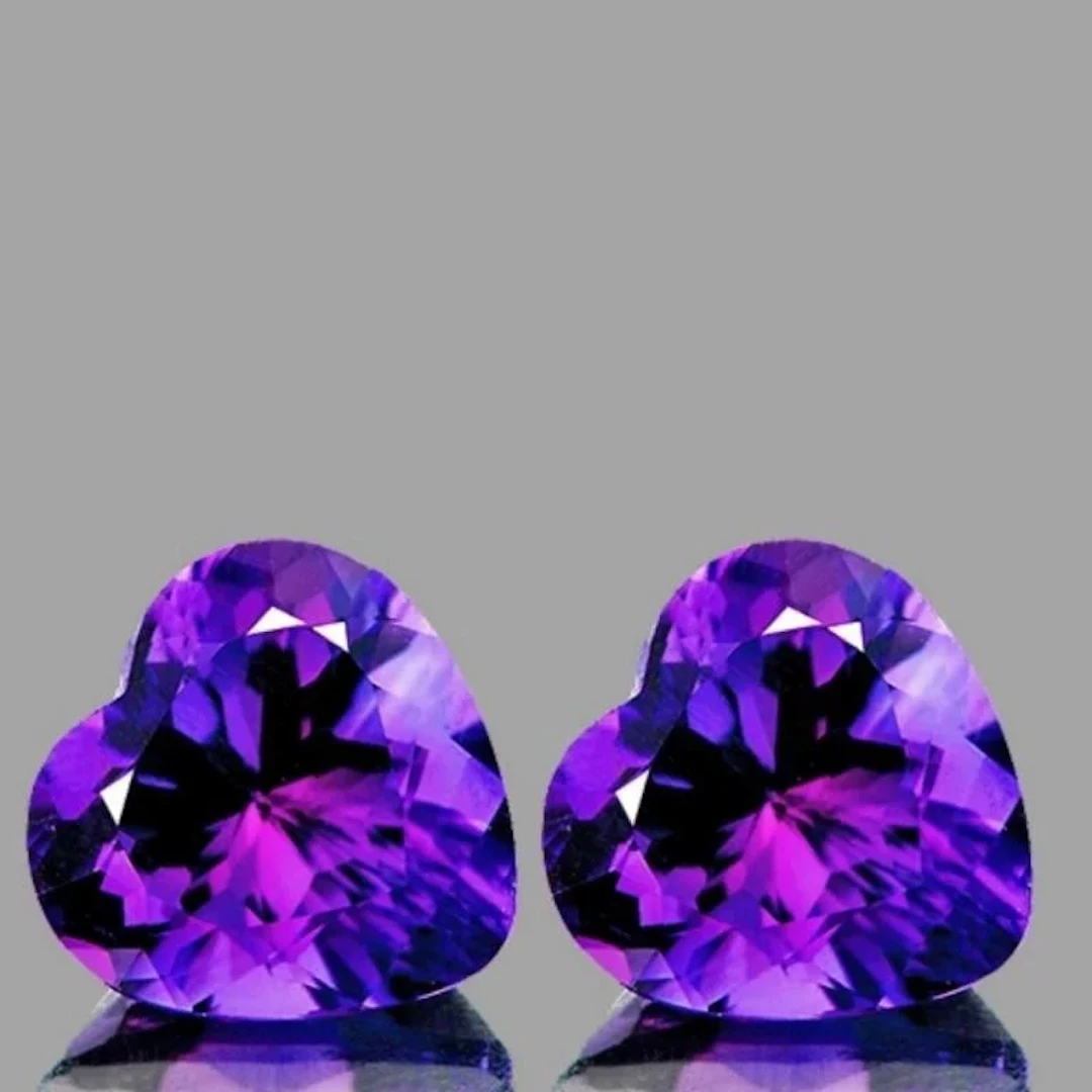 Natural Purple Amethyst Heart Pair [Flawless-VVS]