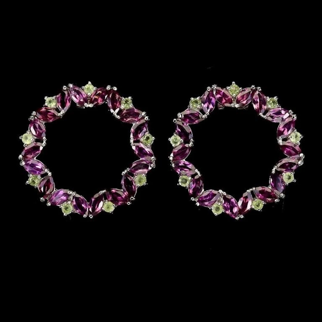 Natural Rhodolite Garnet Peridot Earrings
