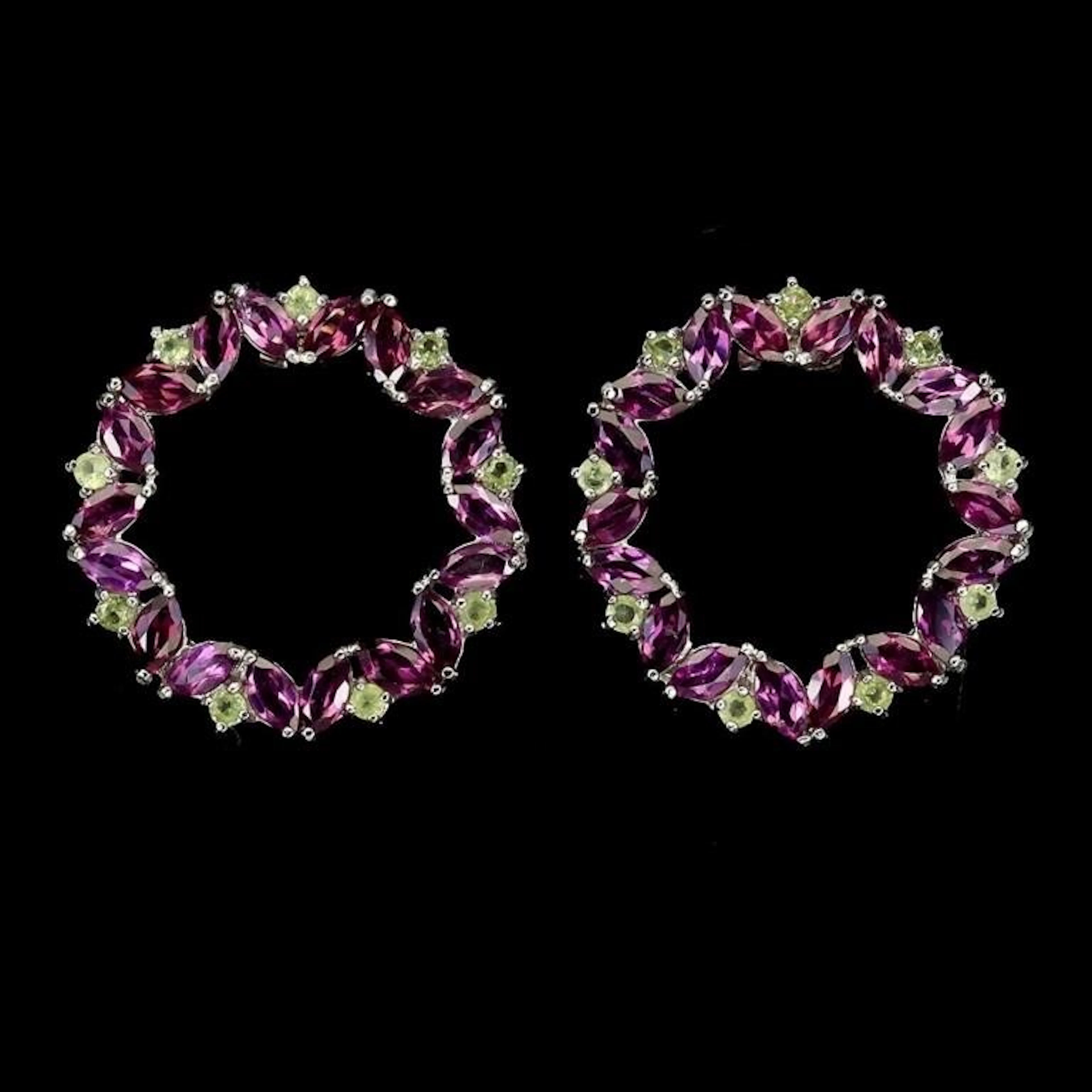 Natural Rhodolite Garnet Peridot Earrings