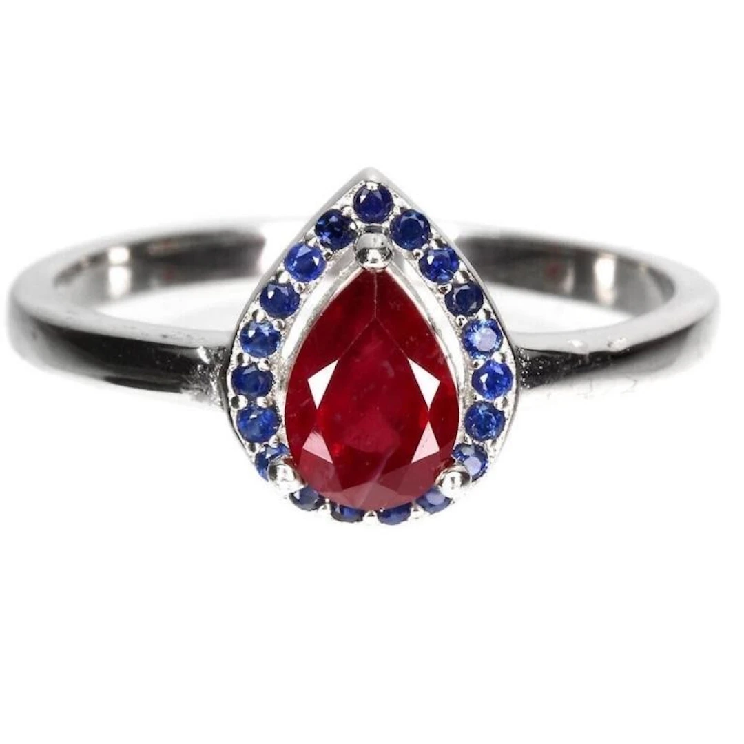 Natural Pigeon Blood Red Ruby and Sapphire Ring