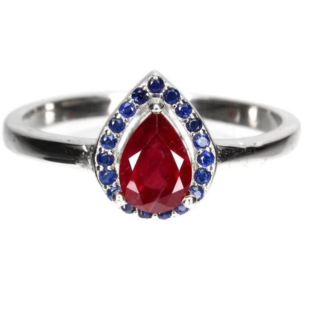 Natural Pigeon Blood Red Ruby and Sapphire Ring