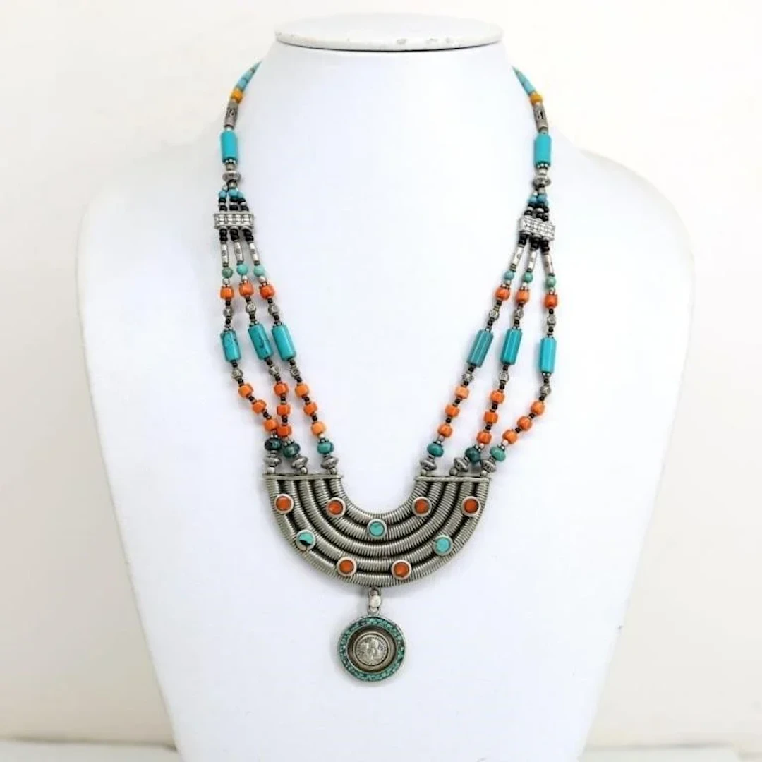 Tibet Natural Stone Tribal Queen Royal Necklace