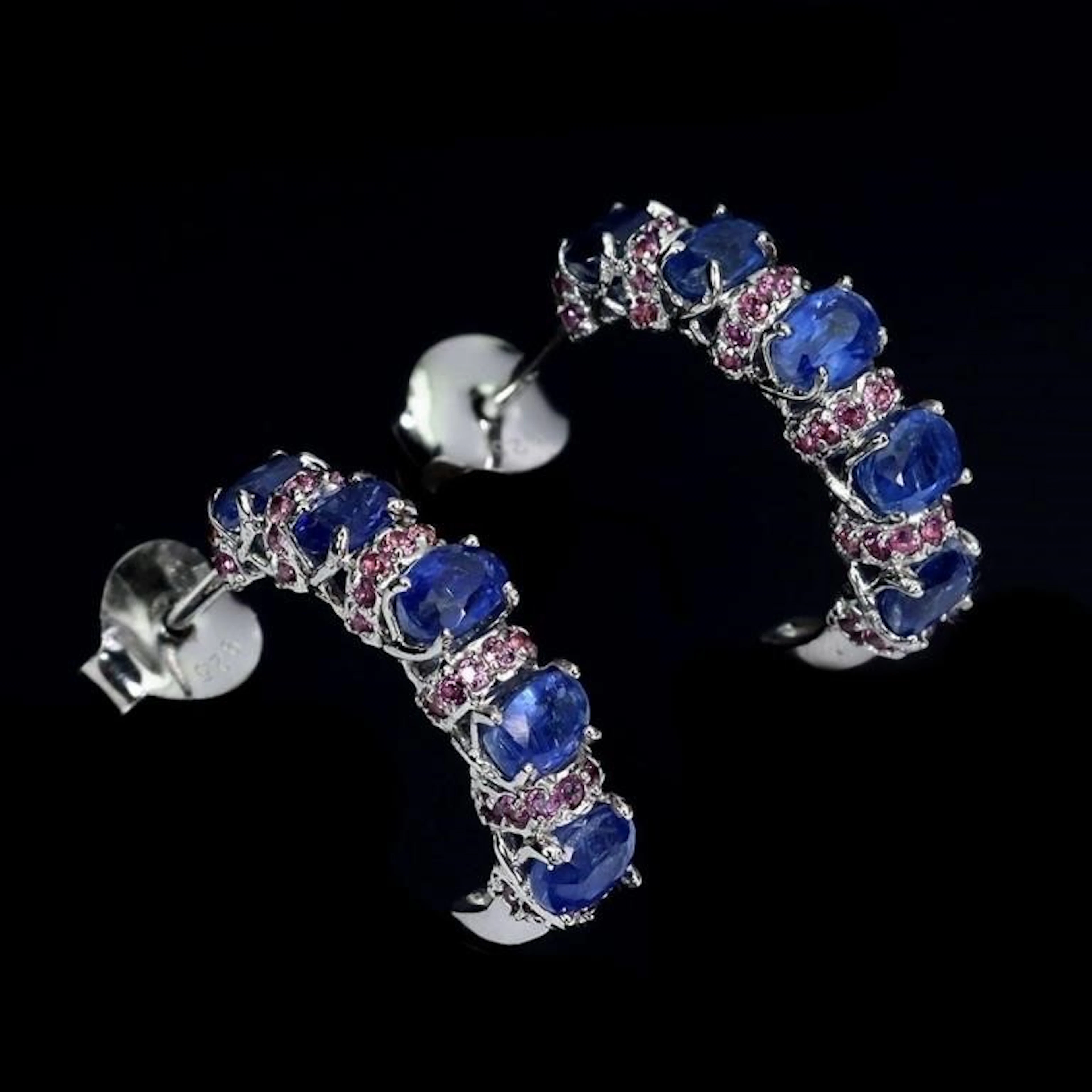 Natural Blue Kyanite Rhodolite Garnet Earrings