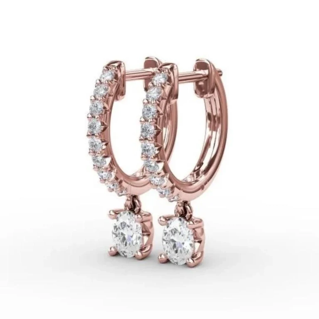 Gold & Lab Oval & Round Diamond 5.20 Cts Earrings