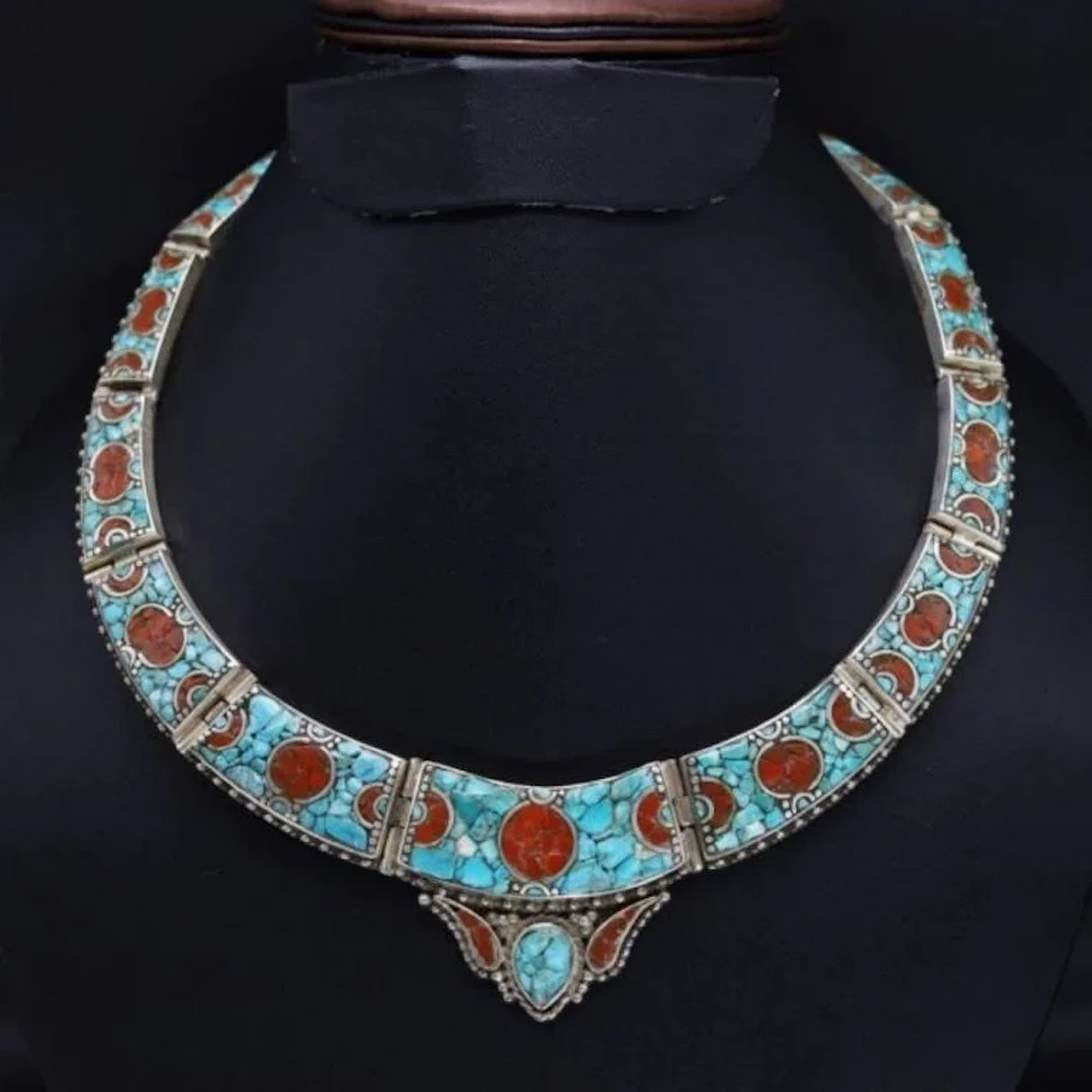 Tibet Natural Stone Tribal Queen Royal Necklace