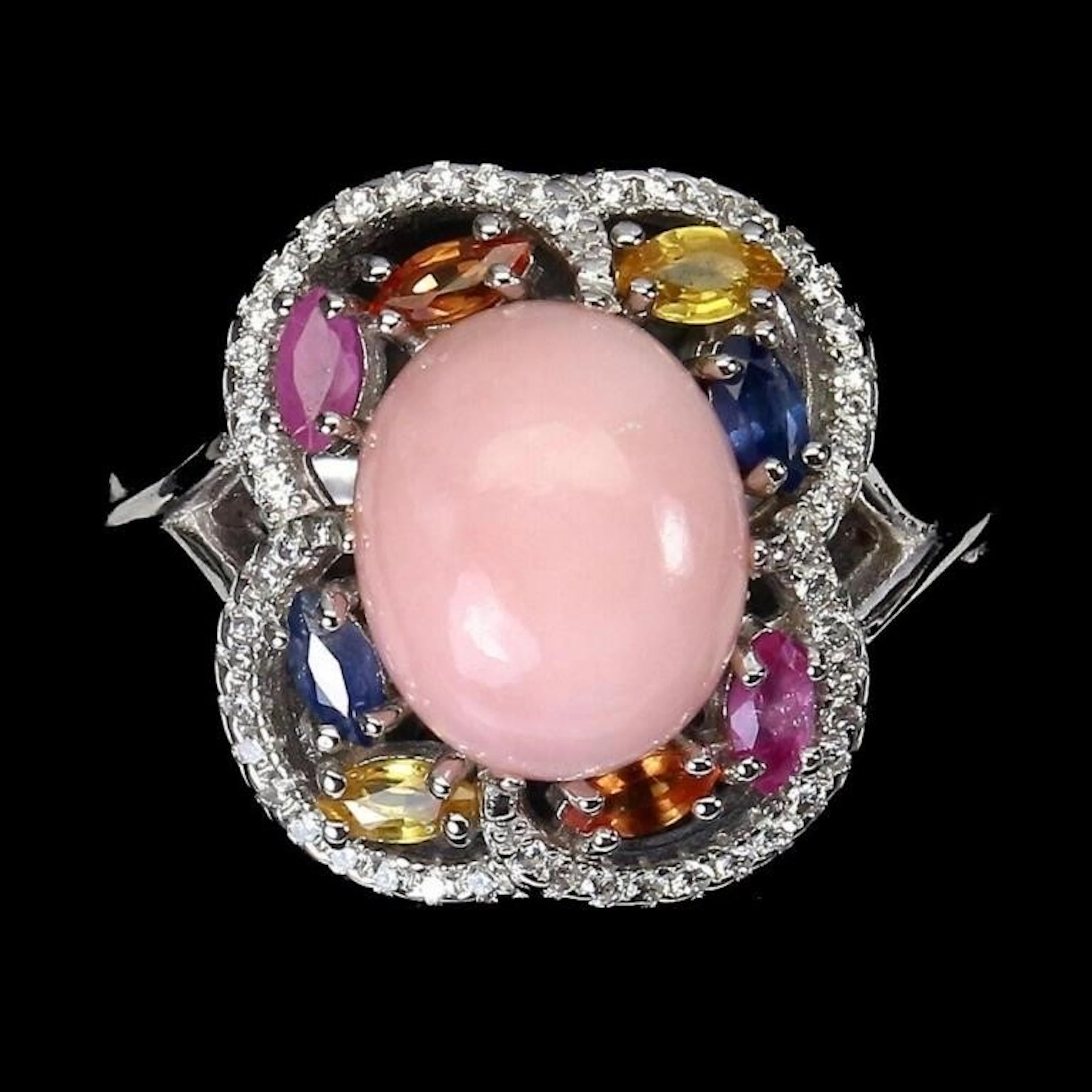 Natural Ethiopian Opal Sapphire White Topaz Ring