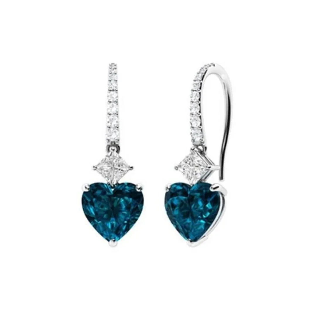 Gold Natural Hearts London Topaz Diamonds Drop Ear