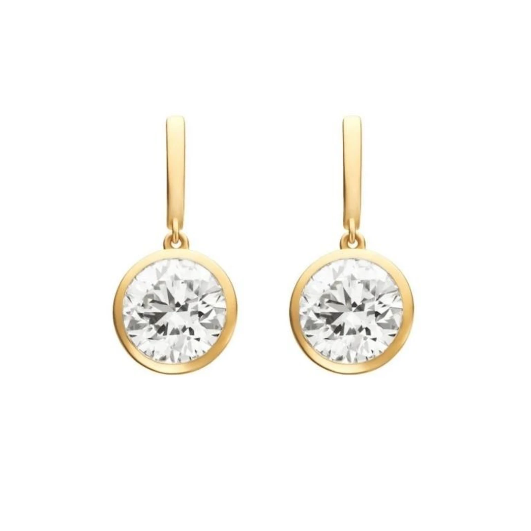 Gold & Round Diamond 2 Cts Drop Earrings