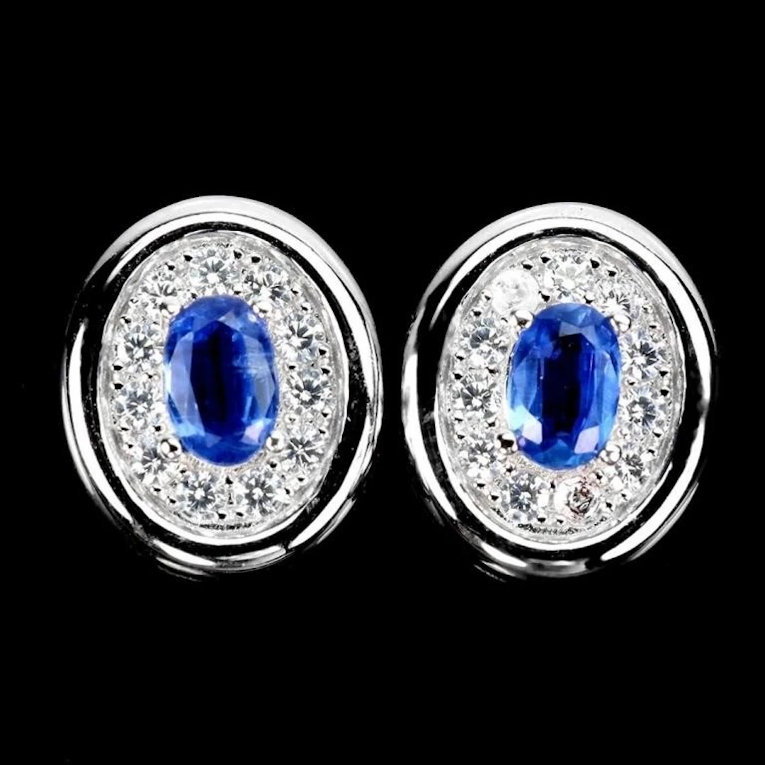 Natural Oval Blue Kyanite Earrings