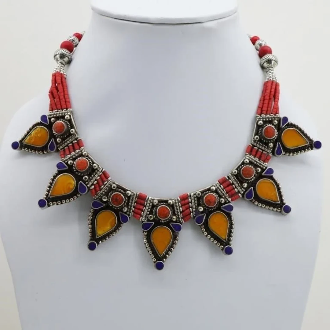Tibet Natural Stone Tribal Queen Royal Necklace