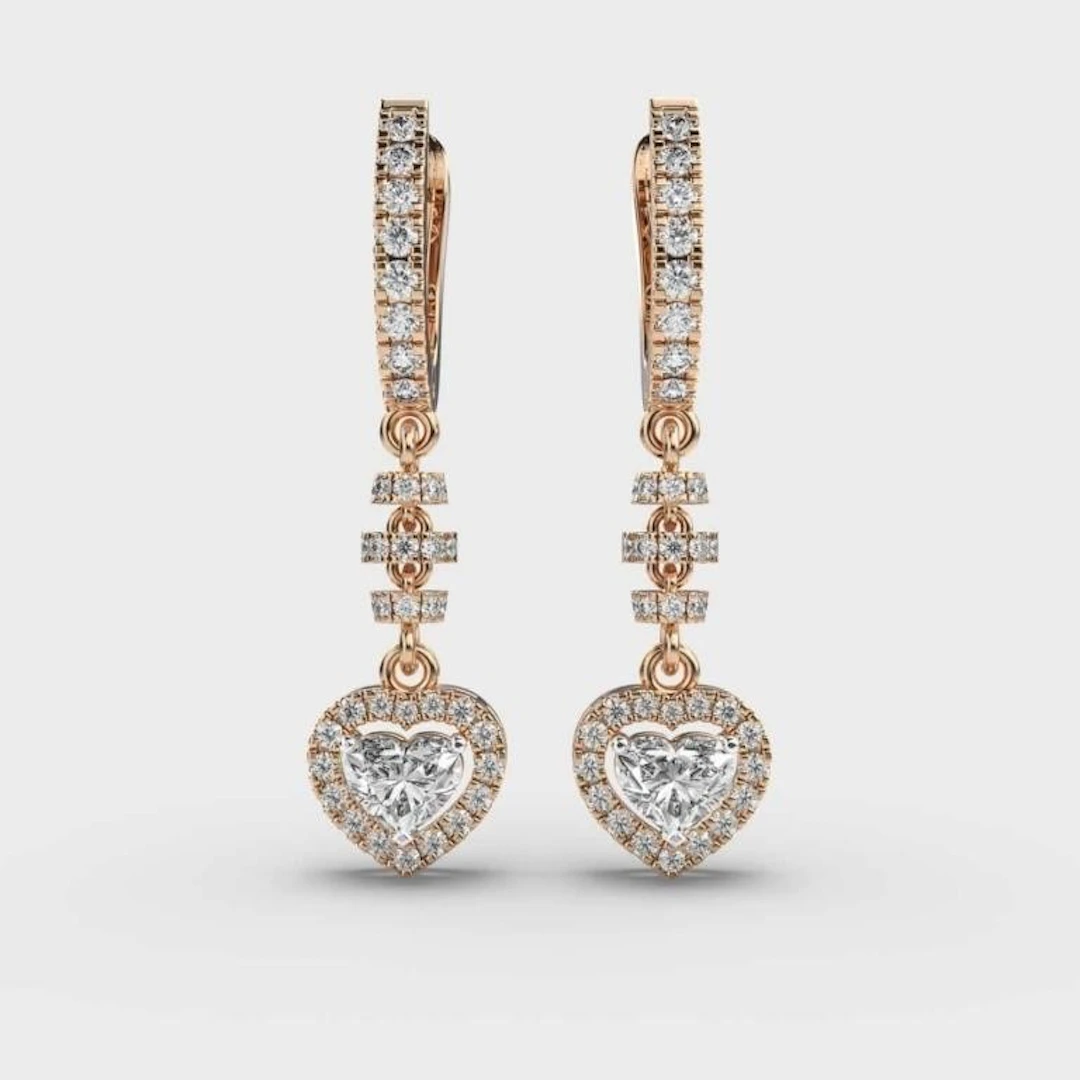 Gold & White Diamonds 5 Cts Hearts Drop EarRings