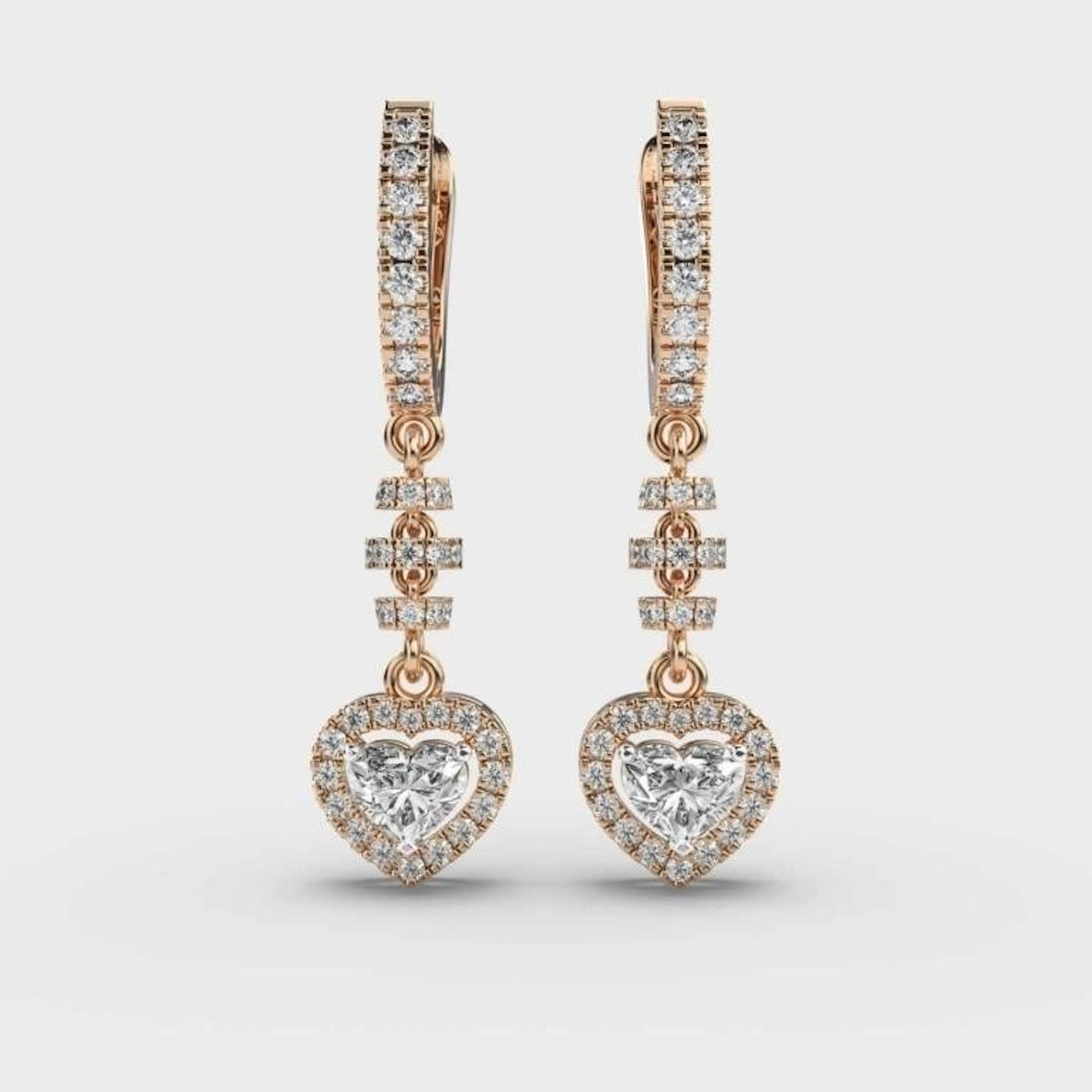 Gold & White Diamonds 5 Cts Hearts Drop EarRings