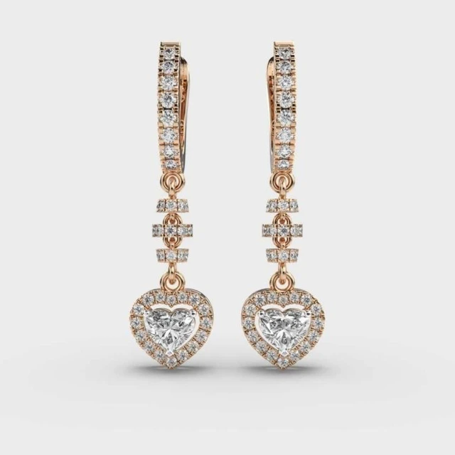Gold & White Diamonds 5 Cts Hearts Drop EarRings