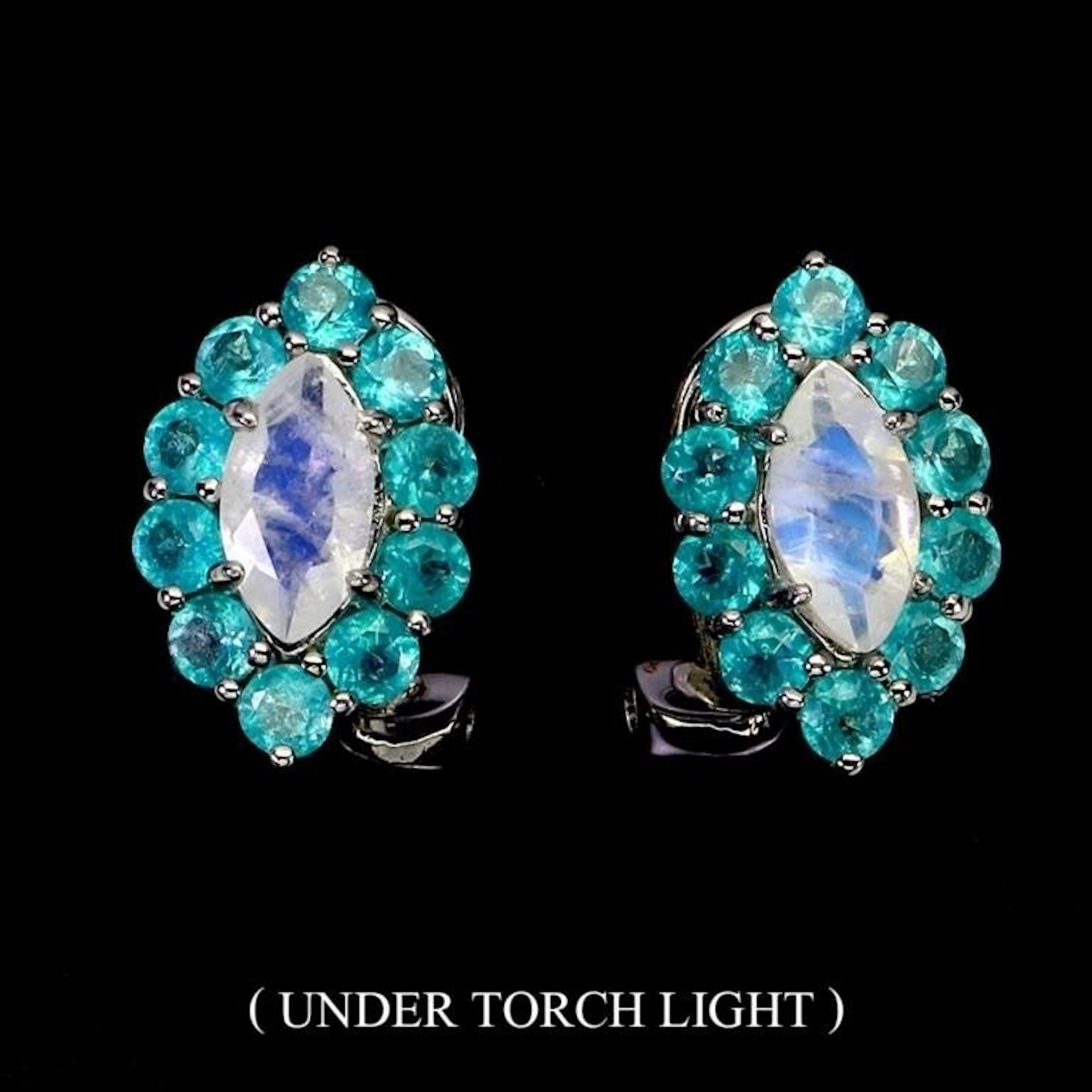 Natural Moonstone & Paraiba Blue Topaz Earrings