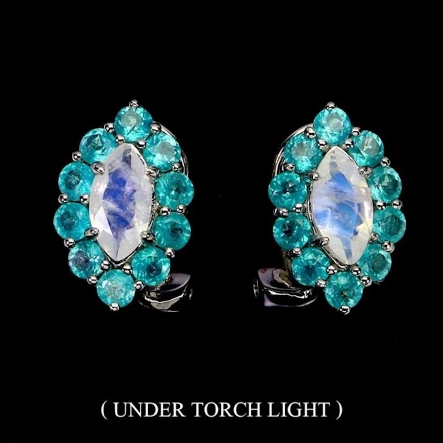 Natural Moonstone & Paraiba Blue Topaz Earrings