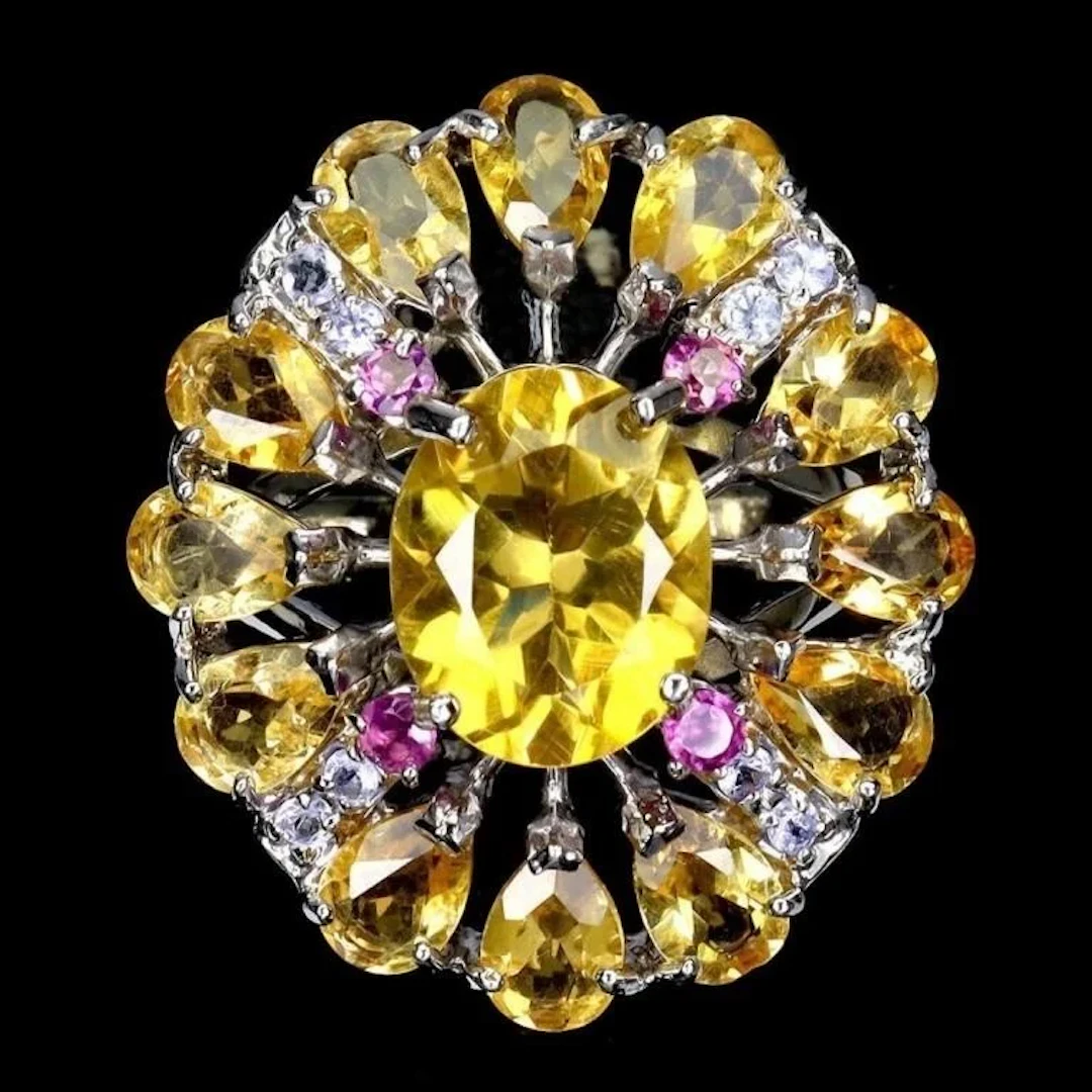 Natural Citrine Rhodolite Tanzanite Ring