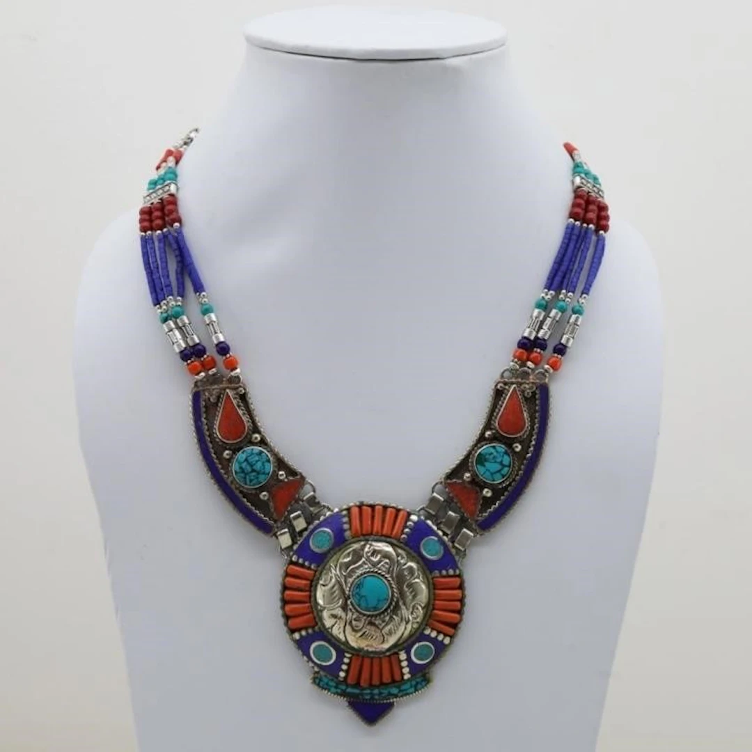 Tibet Natural Stone Tribal Queen Royal Necklace