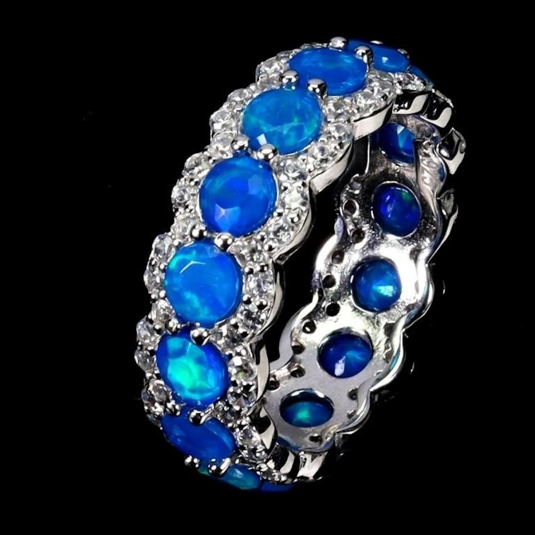 Natural Ethopian Blue Opal Eternity Ring