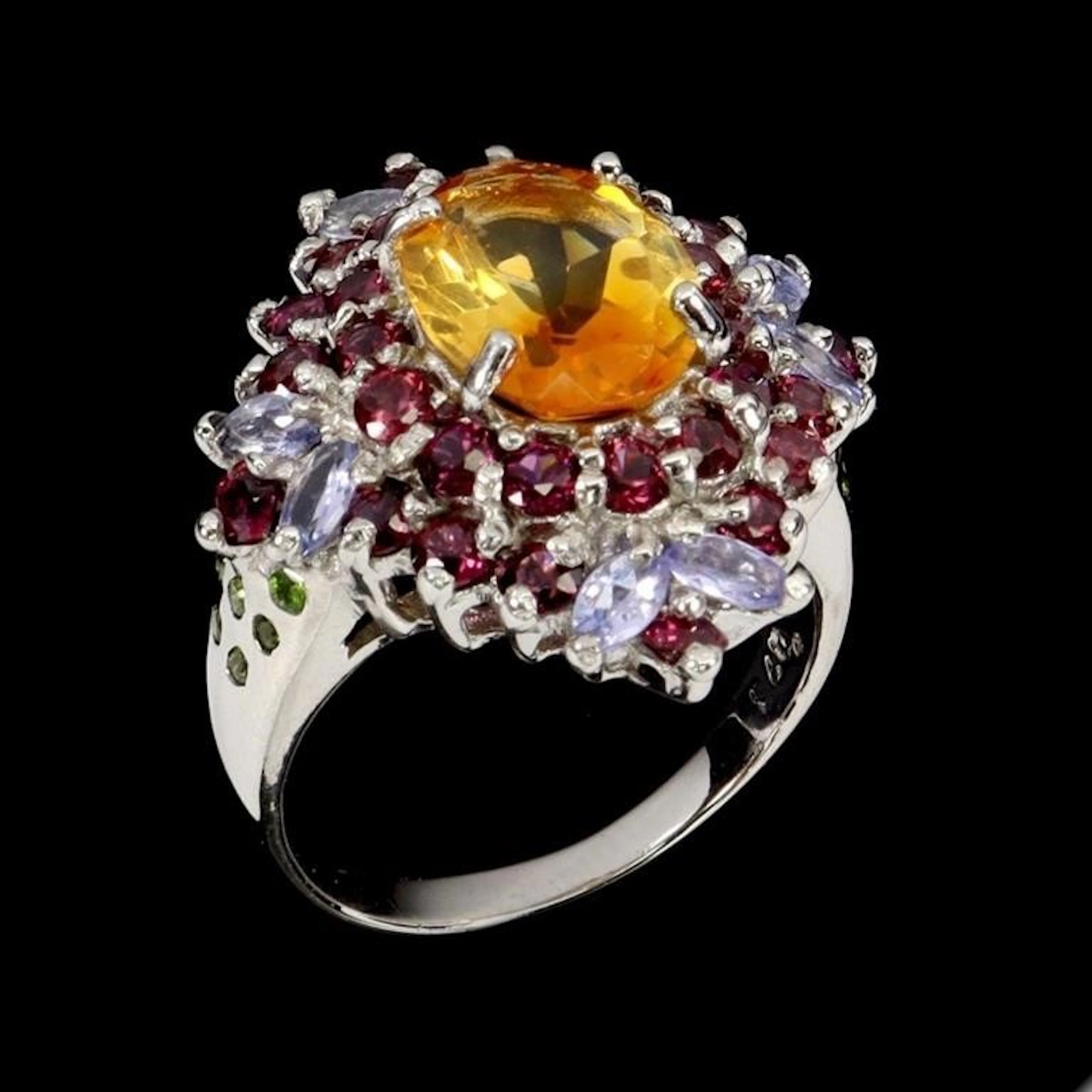 Natural Citrine Tanzanite Garnet Ring