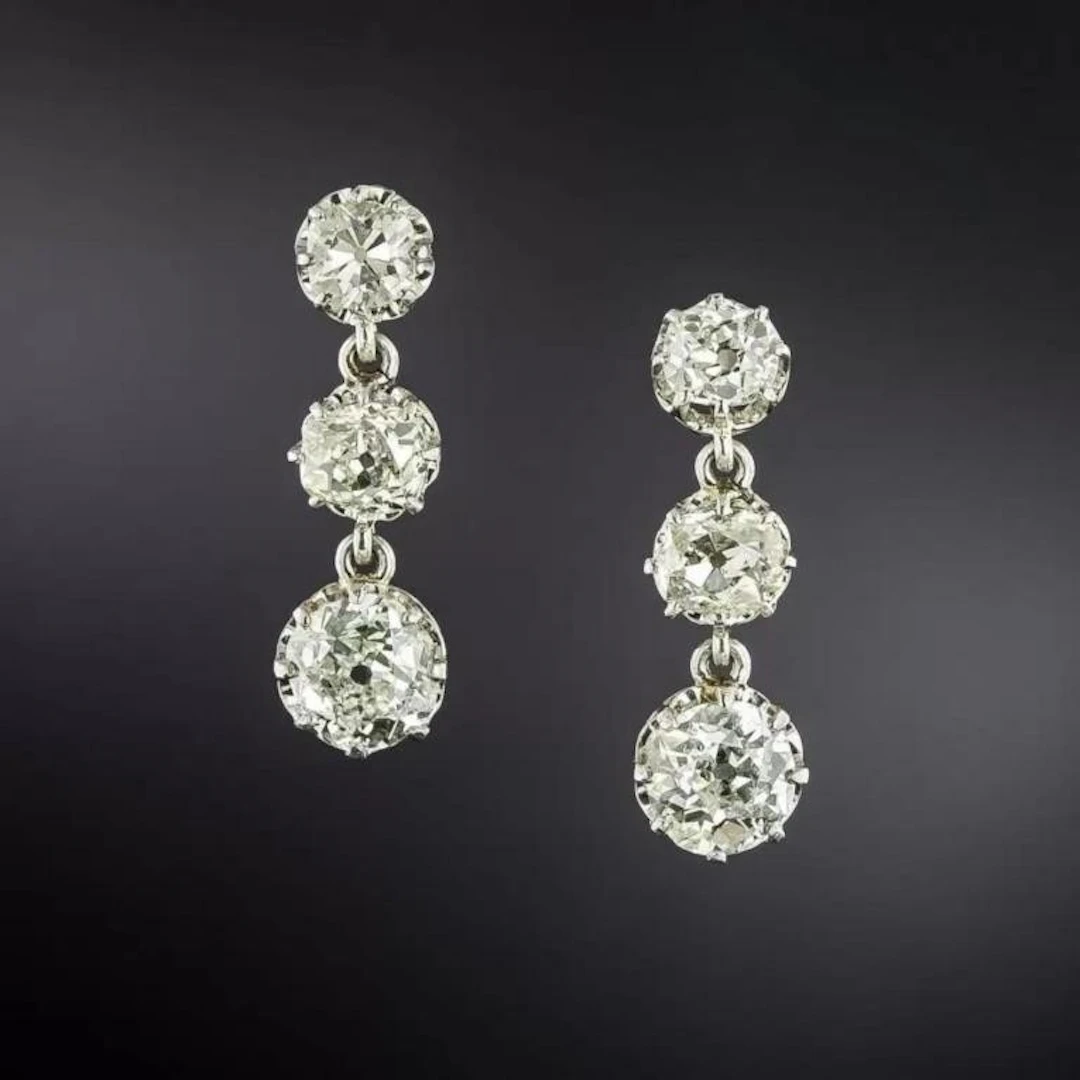 Gold & White Diamond 5.00 Cts Triple Drop Earrings