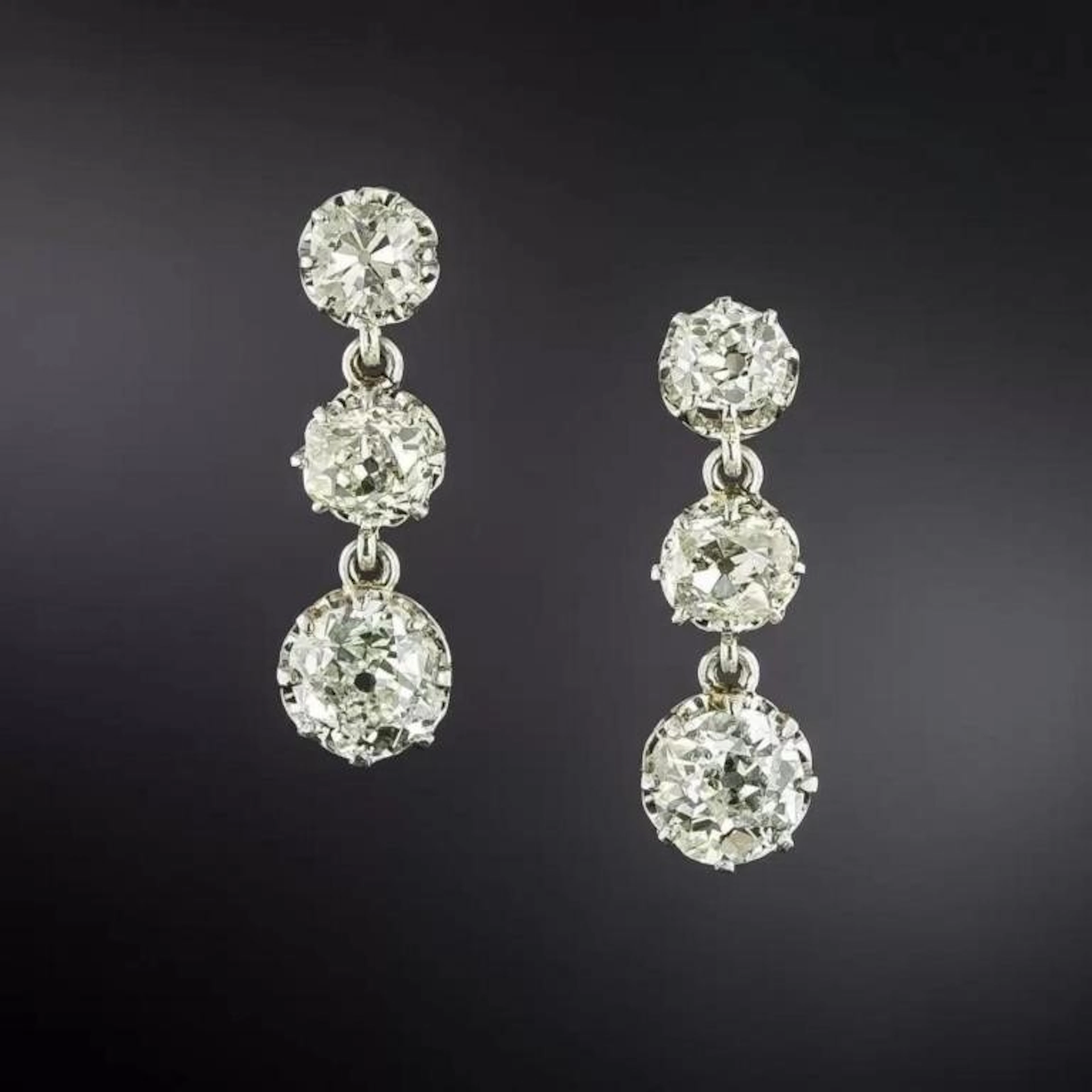Gold & White Diamond 5.00 Cts Triple Drop Earrings