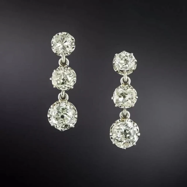 Gold & White Diamond 5.00 Cts Triple Drop Earrings