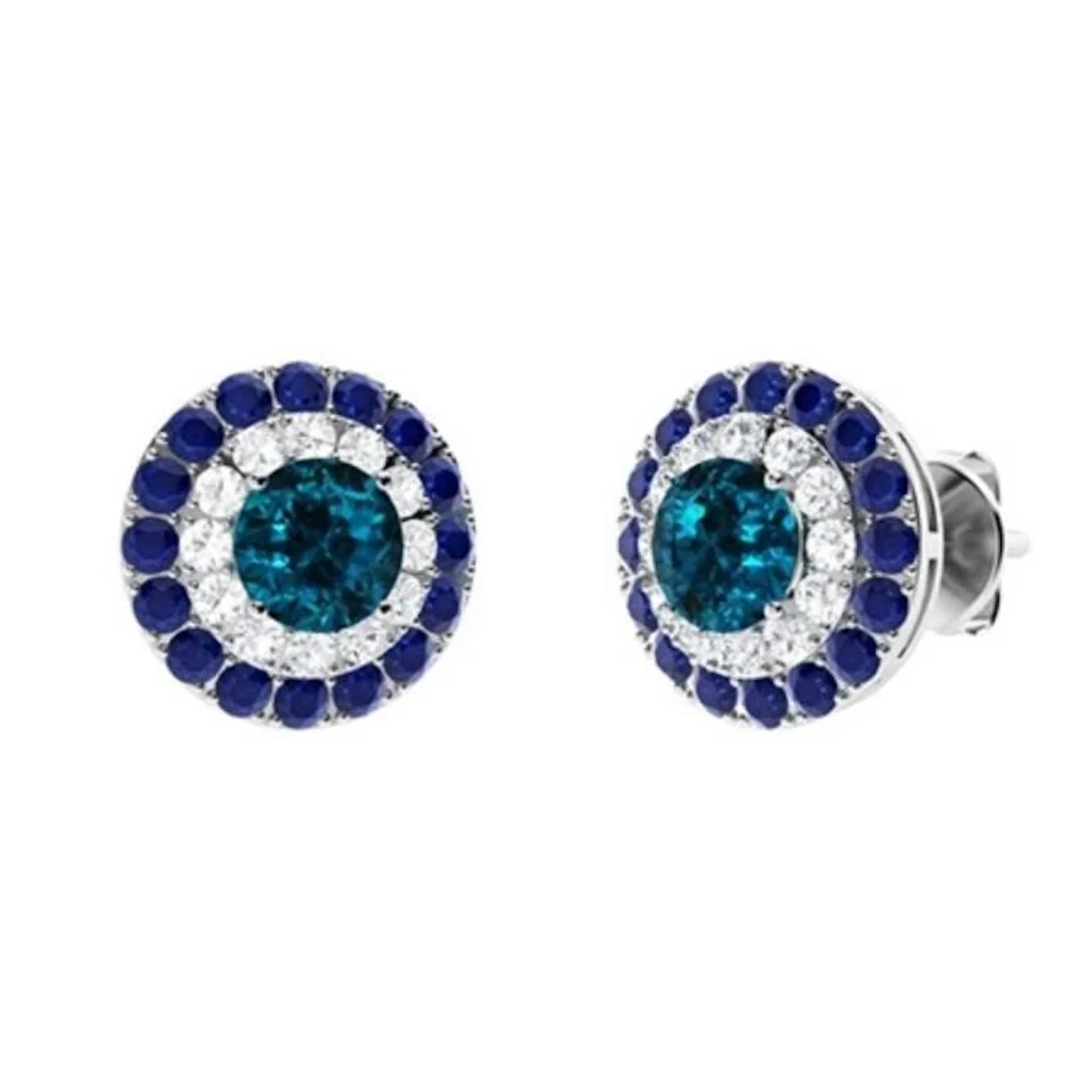 Gold Natural London Topaz Diamonds Sapphire EarStu