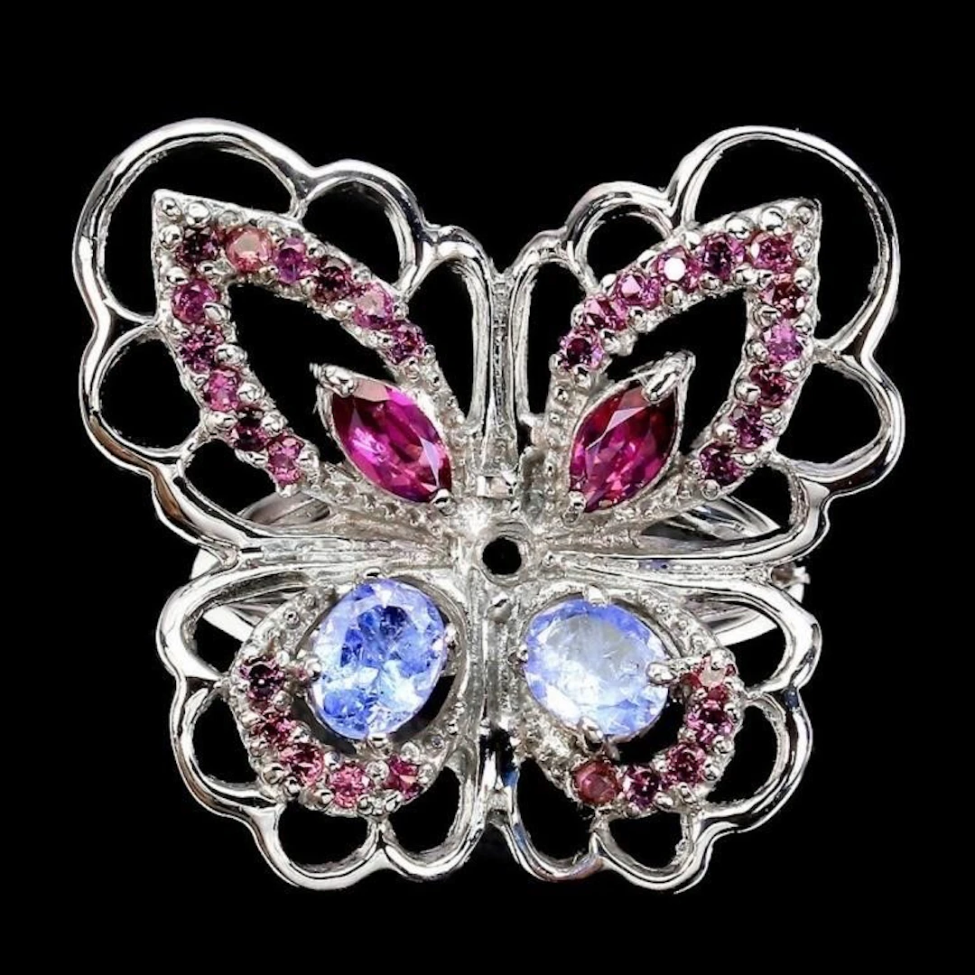 Natural Unheated Tanzanite & Rhodolite Butterfly