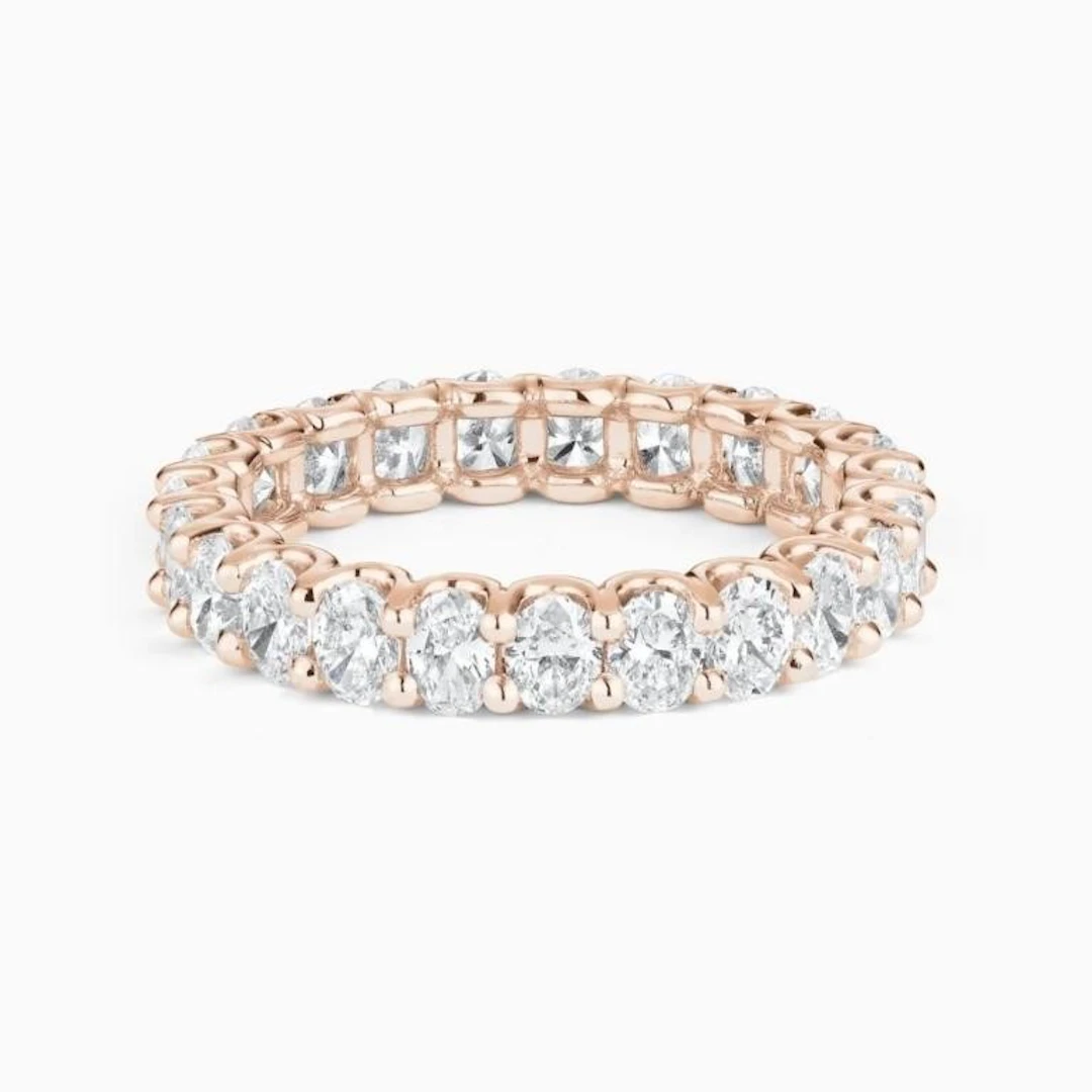 Gold & Lab Oval Diamond 3.50 Cts Eternity Ring