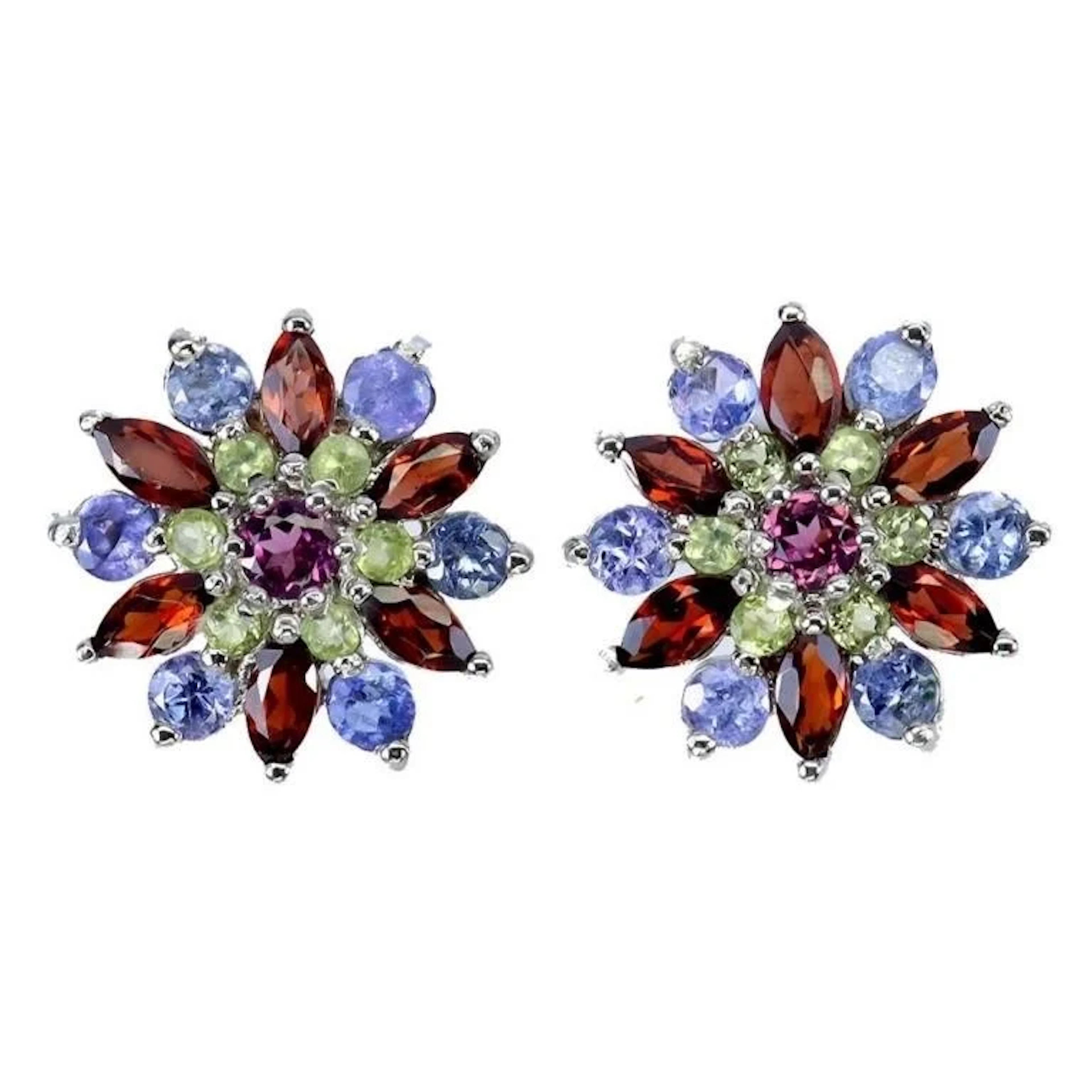 Natural Garnet Peridot Tanzanite Earrings