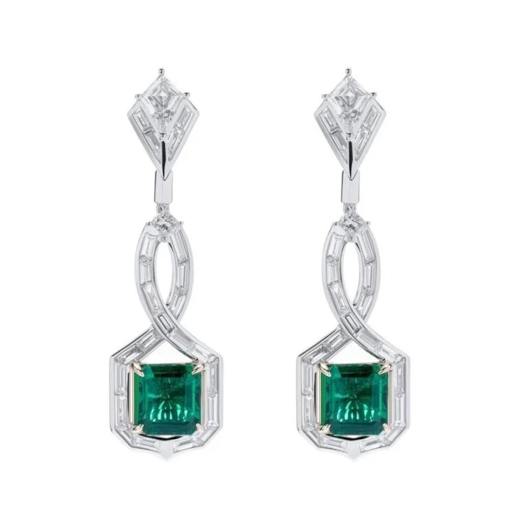 Emerald & Diamond Drop EarRings