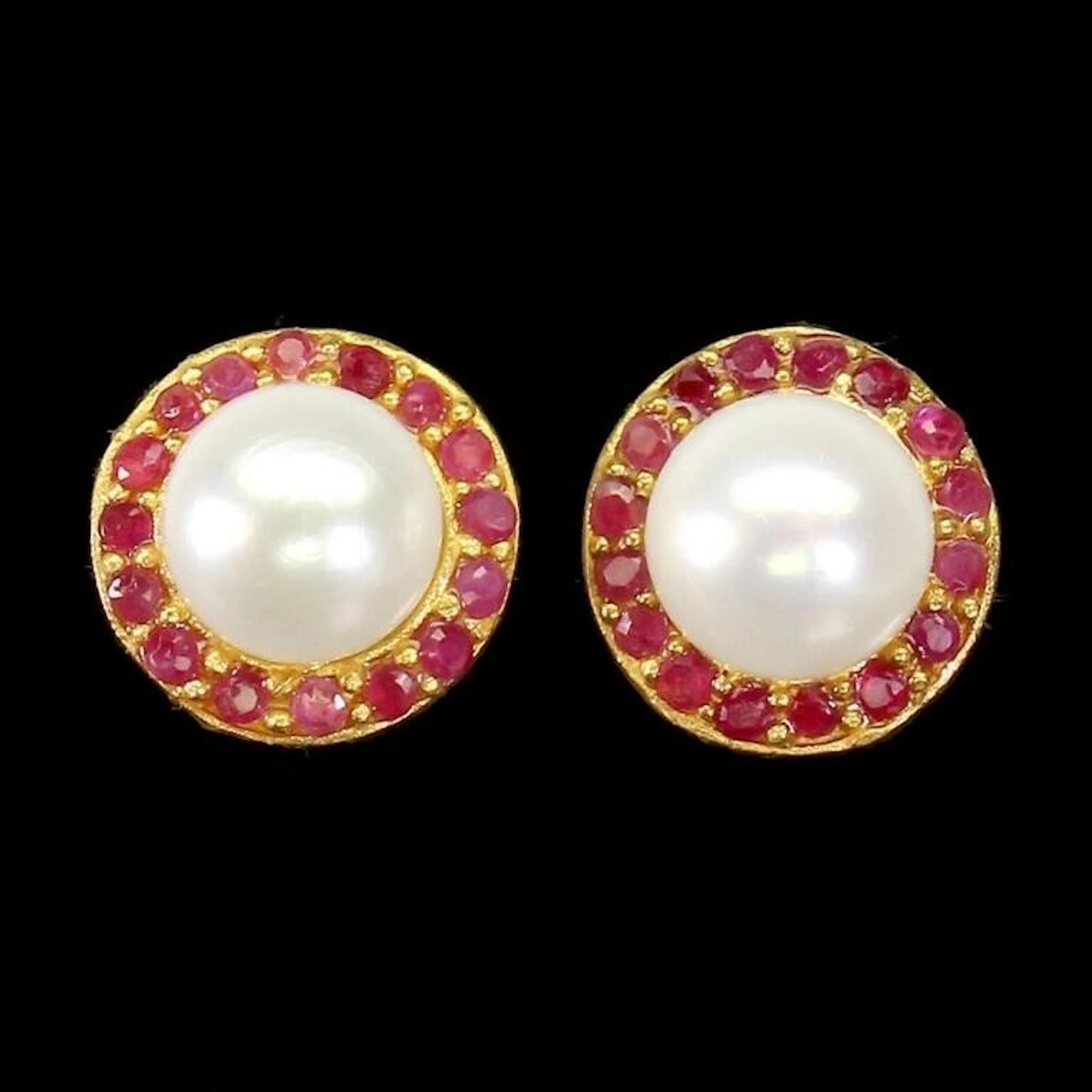 Natural Red Ruby & Pearl Earrings