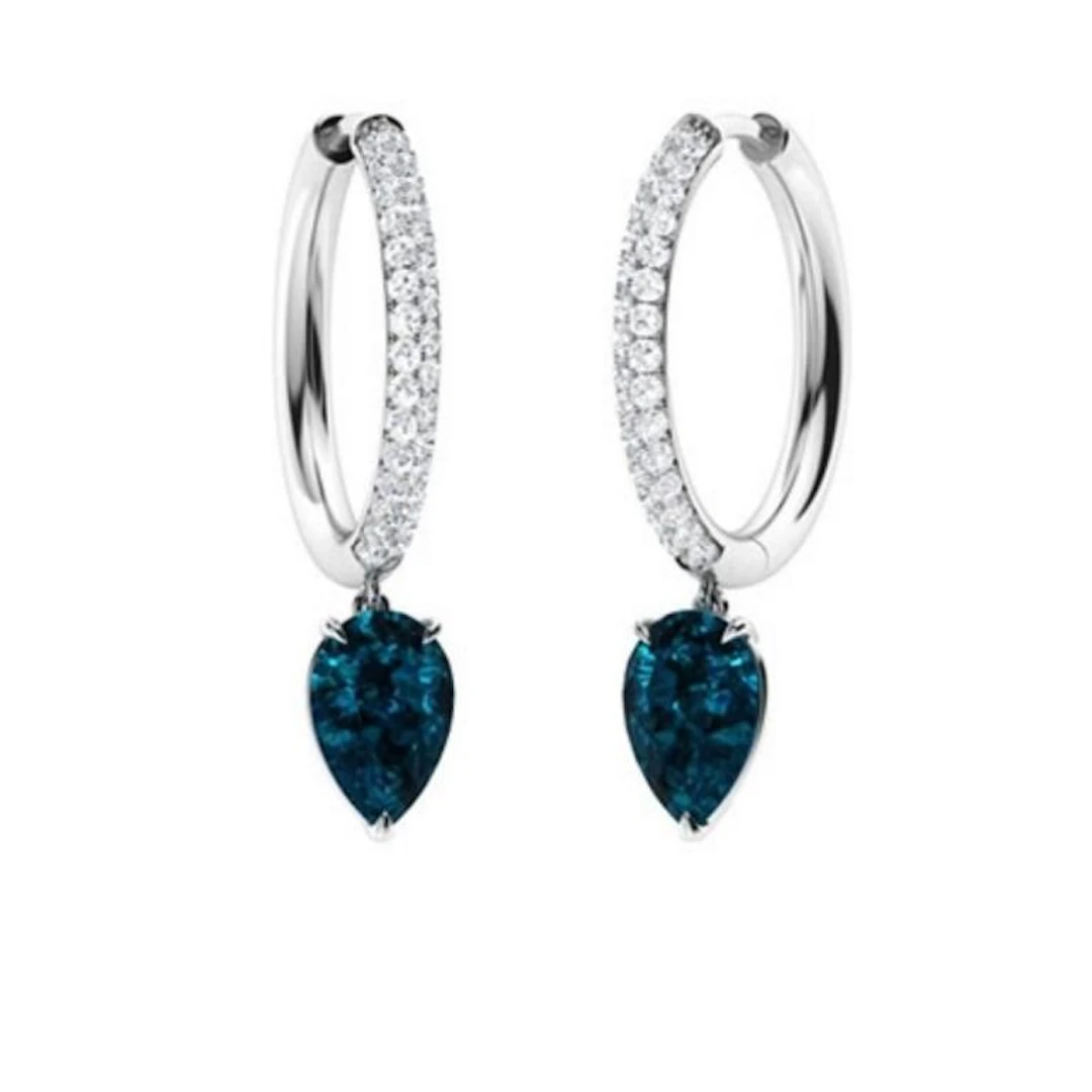 Gold Natural London Topaz Diamonds Drop EarRings